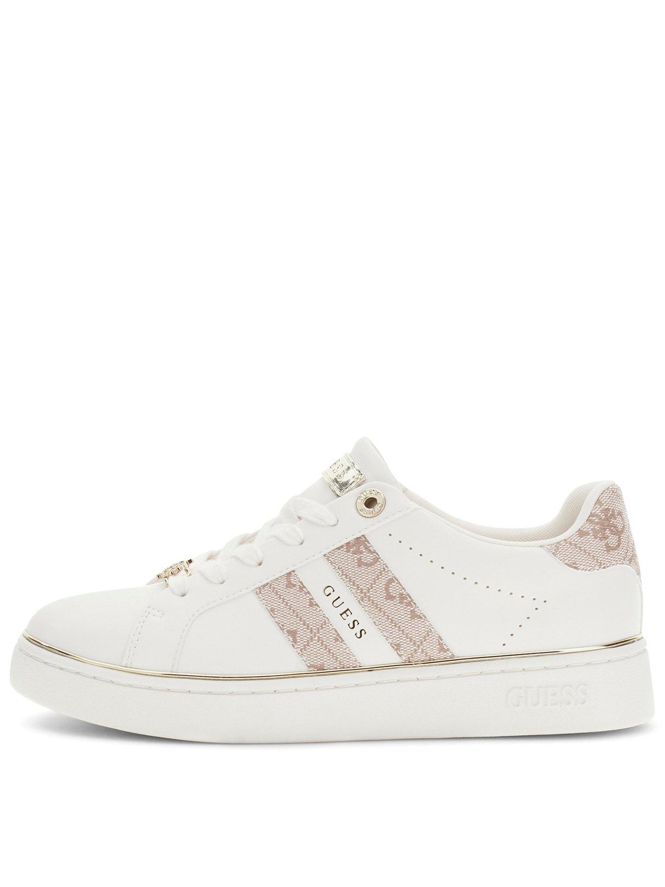 Guess Womens Faux Leather Monogram Platform Trainers, White, Size 6, Women