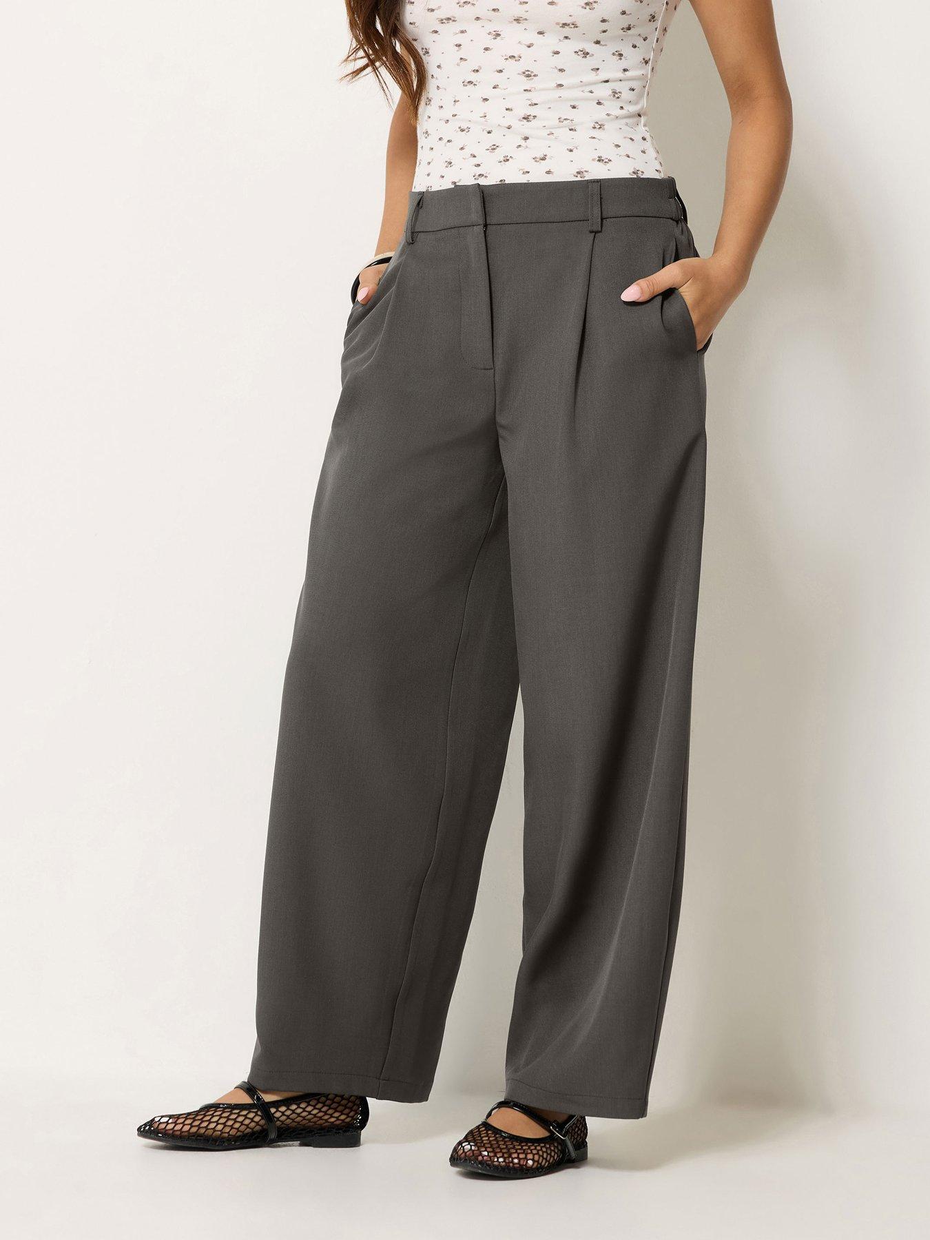 Image 1 of 3 of PixieGirl Petite Barrel Leg Trousers - Grey