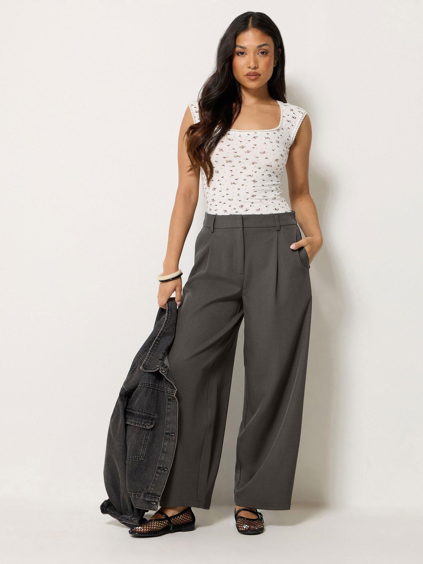 Image 3 of 3 of PixieGirl Petite Barrel Leg Trousers - Grey