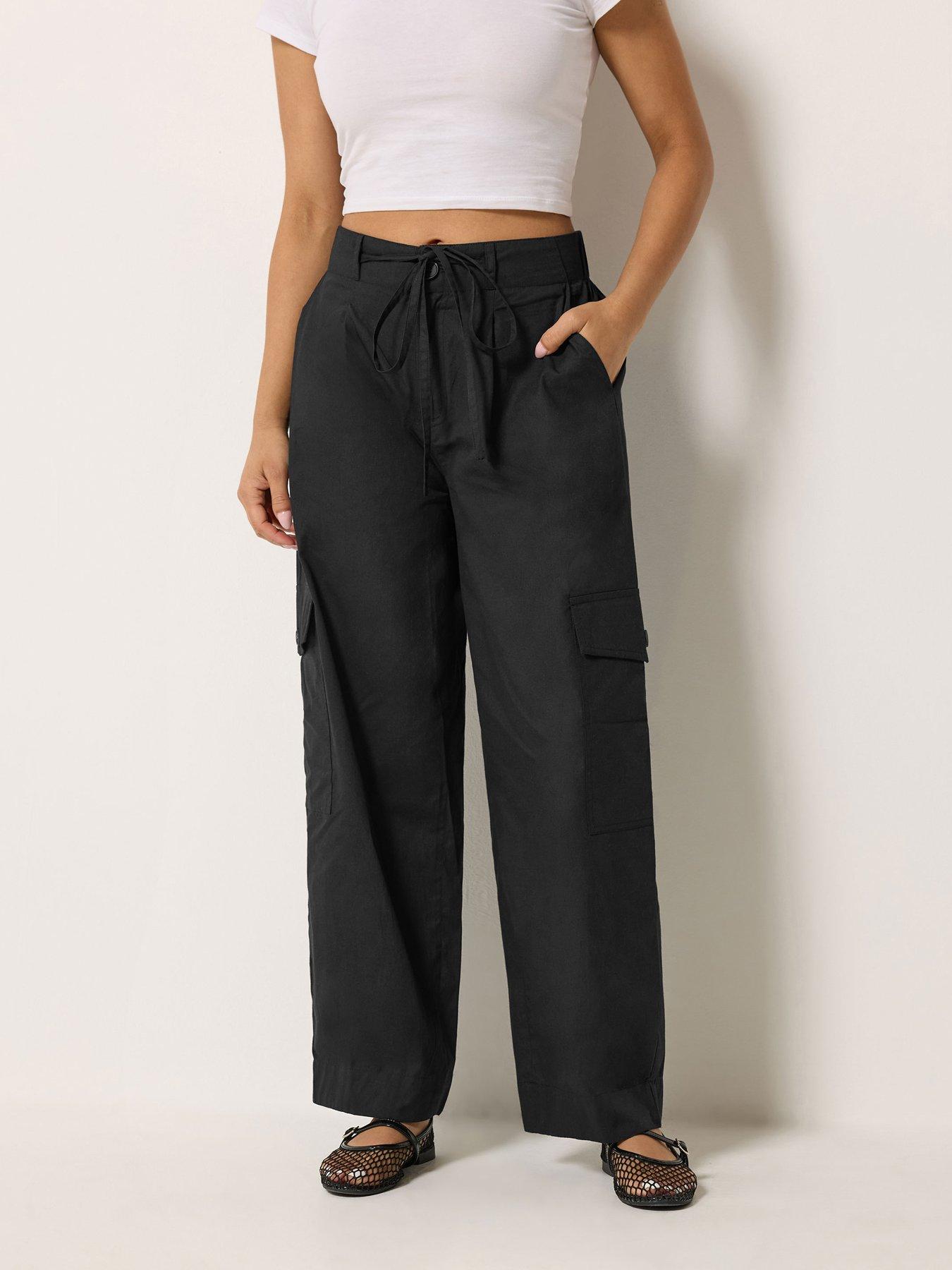 Image 1 of 4 of PixieGirl Petite Poplin Cargo Pocket Trousers - Black