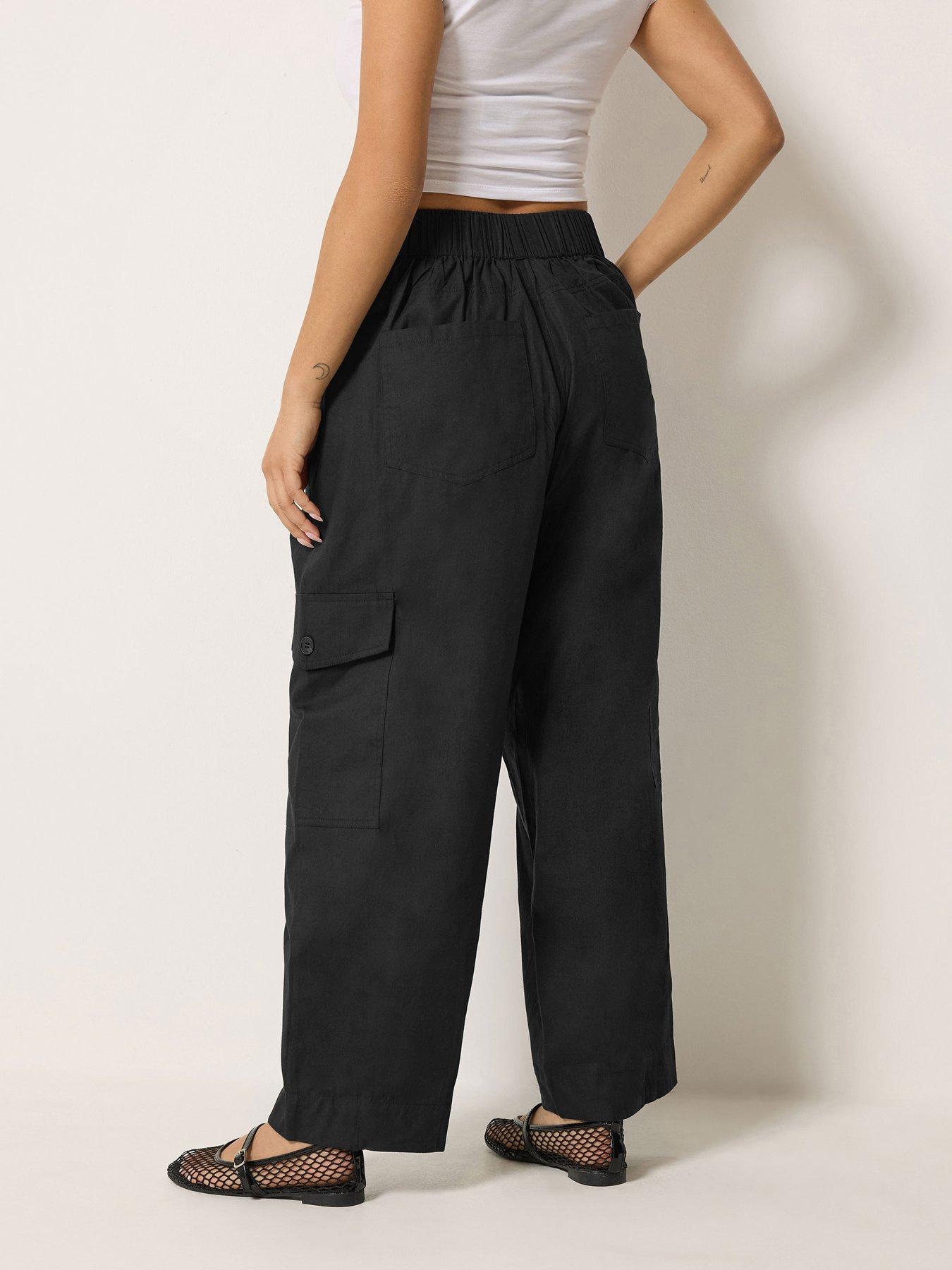Image 2 of 4 of PixieGirl Petite Poplin Cargo Pocket Trousers - Black