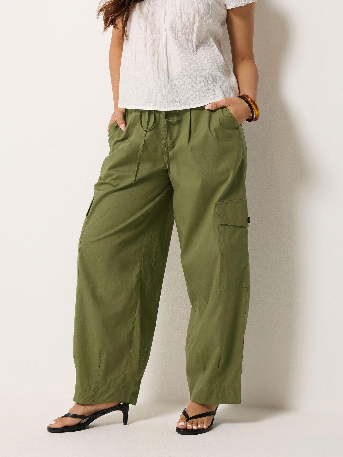 Image 1 of 4 of PixieGirl Petite Poplin Cargo Pocket Trousers - Green