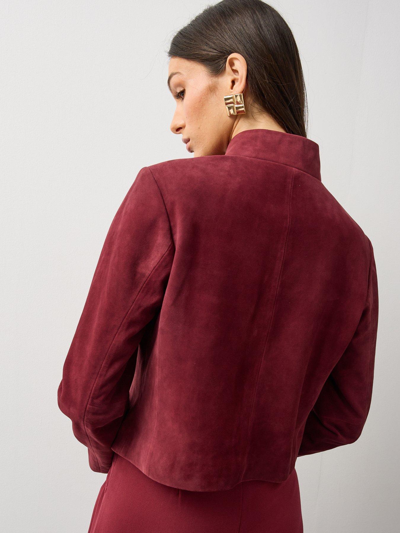 Image 3 of 7 of Michelle Keegan Womens Frog Fastening Suede Jacket - Burgundy