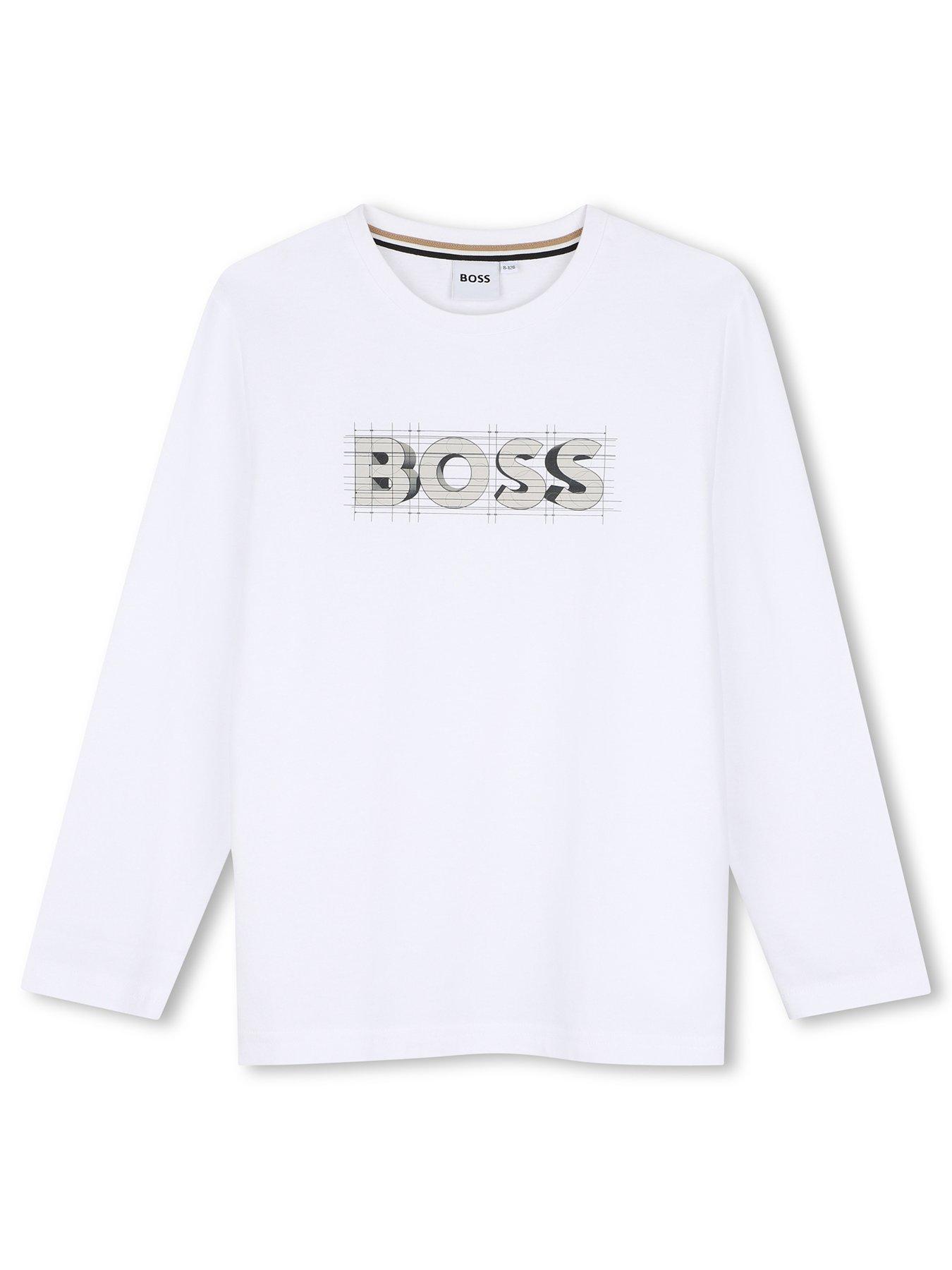 Image 1 of 3 of BOSS Boys Logo Long Sleeve T-shirt - White