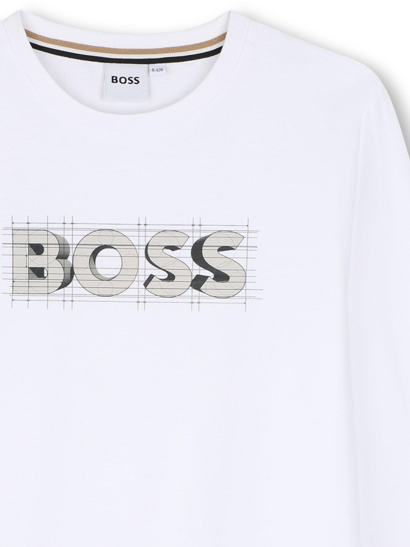 Image 3 of 3 of BOSS Boys Logo Long Sleeve T-shirt - White