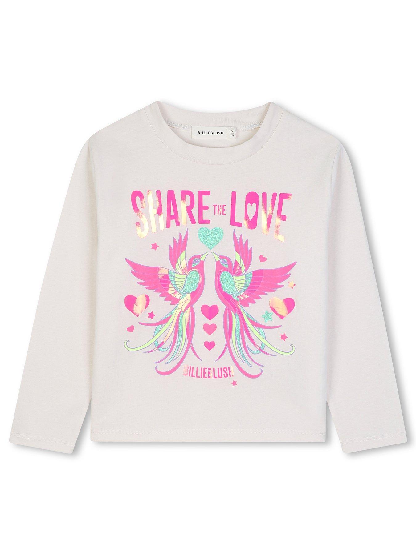 Image 1 of 3 of Billieblush Girls Metallic Print Long Sleeve T-Shirt - Off White