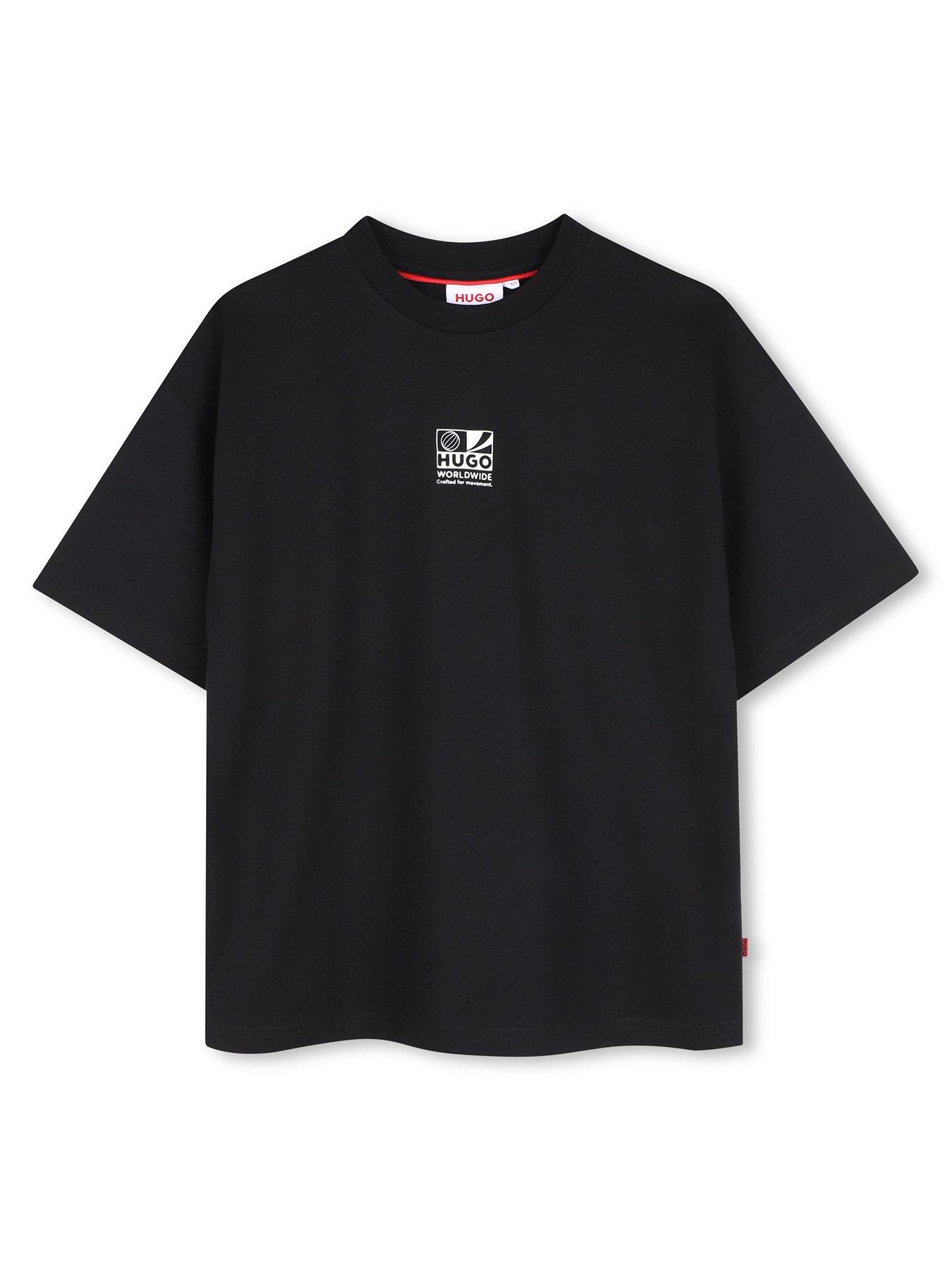 Image 1 of 3 of HUGO Boys Back Print Logo Short Sleeve T-Shirt - Black