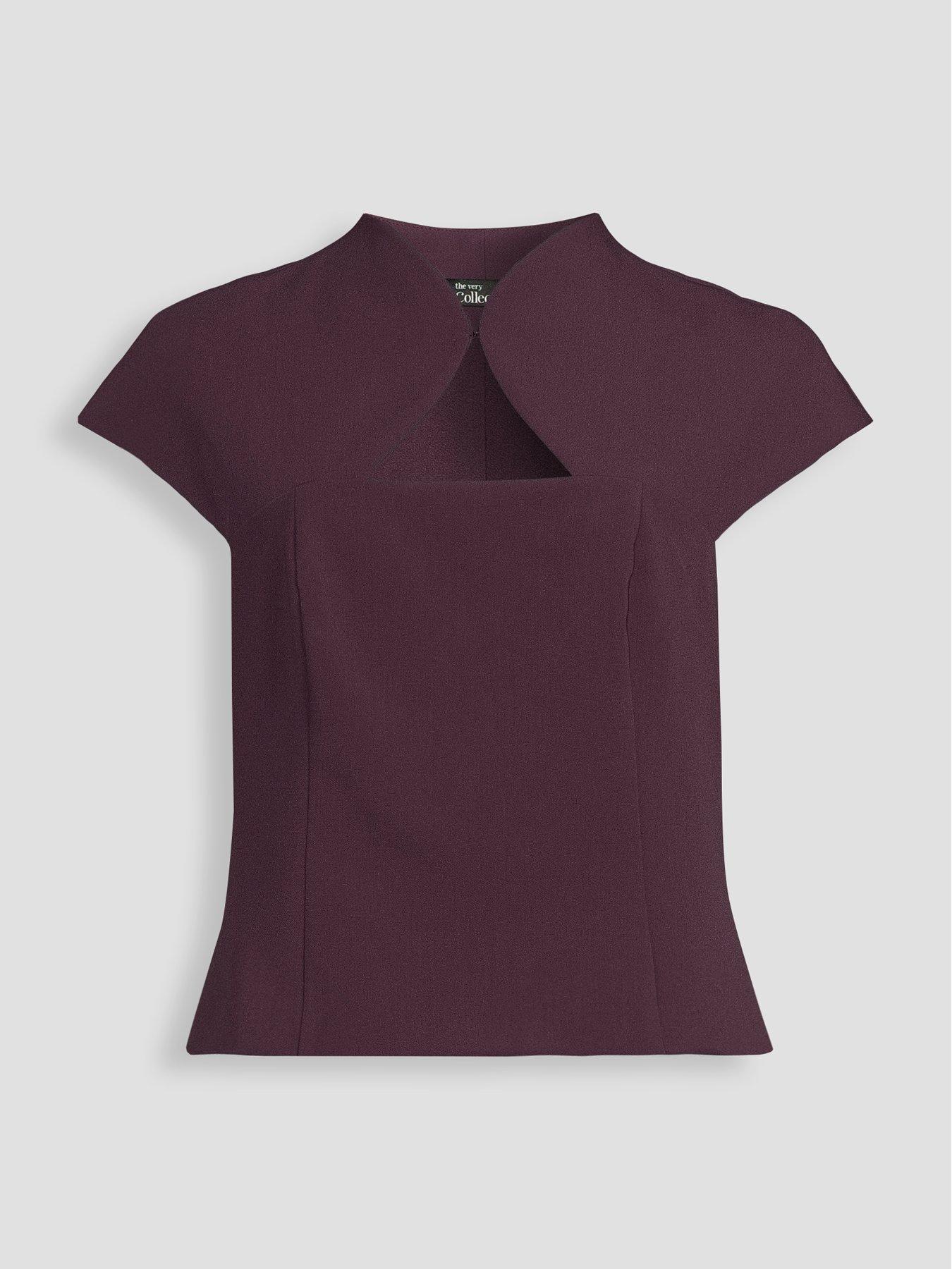 Image 7 of 7 of The Very Collection Womens Cut-Out Neck Structured Tailored Top - Brown