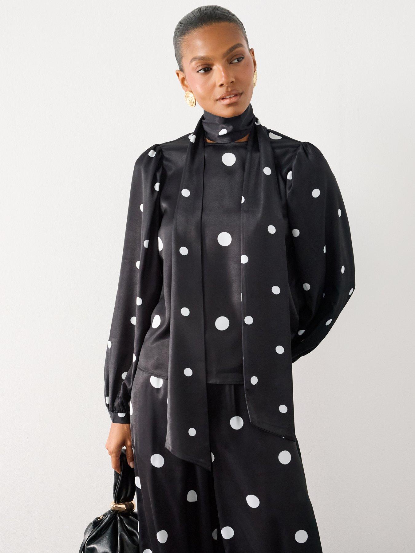 Image 1 of 7 of The Very Collection Womens Scarf Tie Puff Shoulder Blouse - Black
