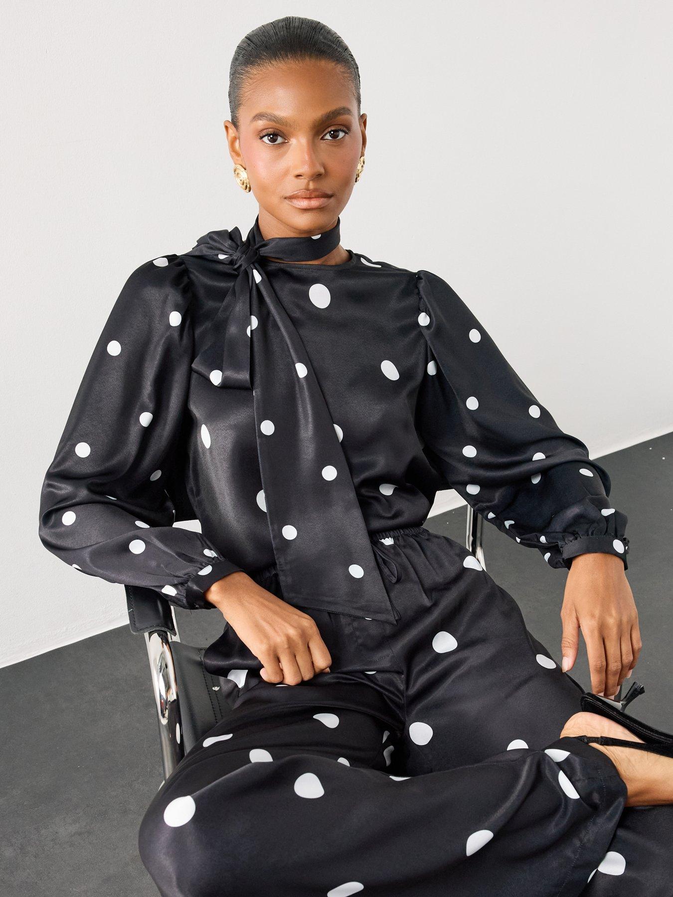 Image 6 of 7 of The Very Collection Womens Scarf Tie Puff Shoulder Blouse - Black