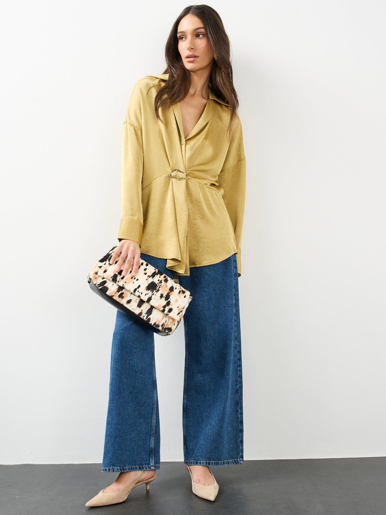 Image 3 of 6 of The Very Collection Gold Detail Drape Satin Blouse&nbsp;