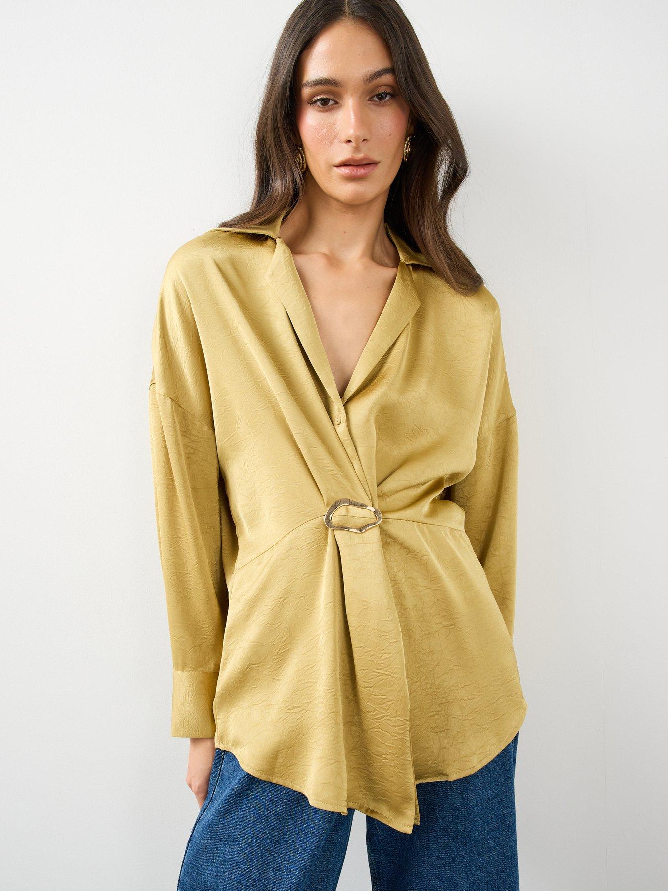 Image 4 of 6 of The Very Collection Gold Detail Drape Satin Blouse&nbsp;