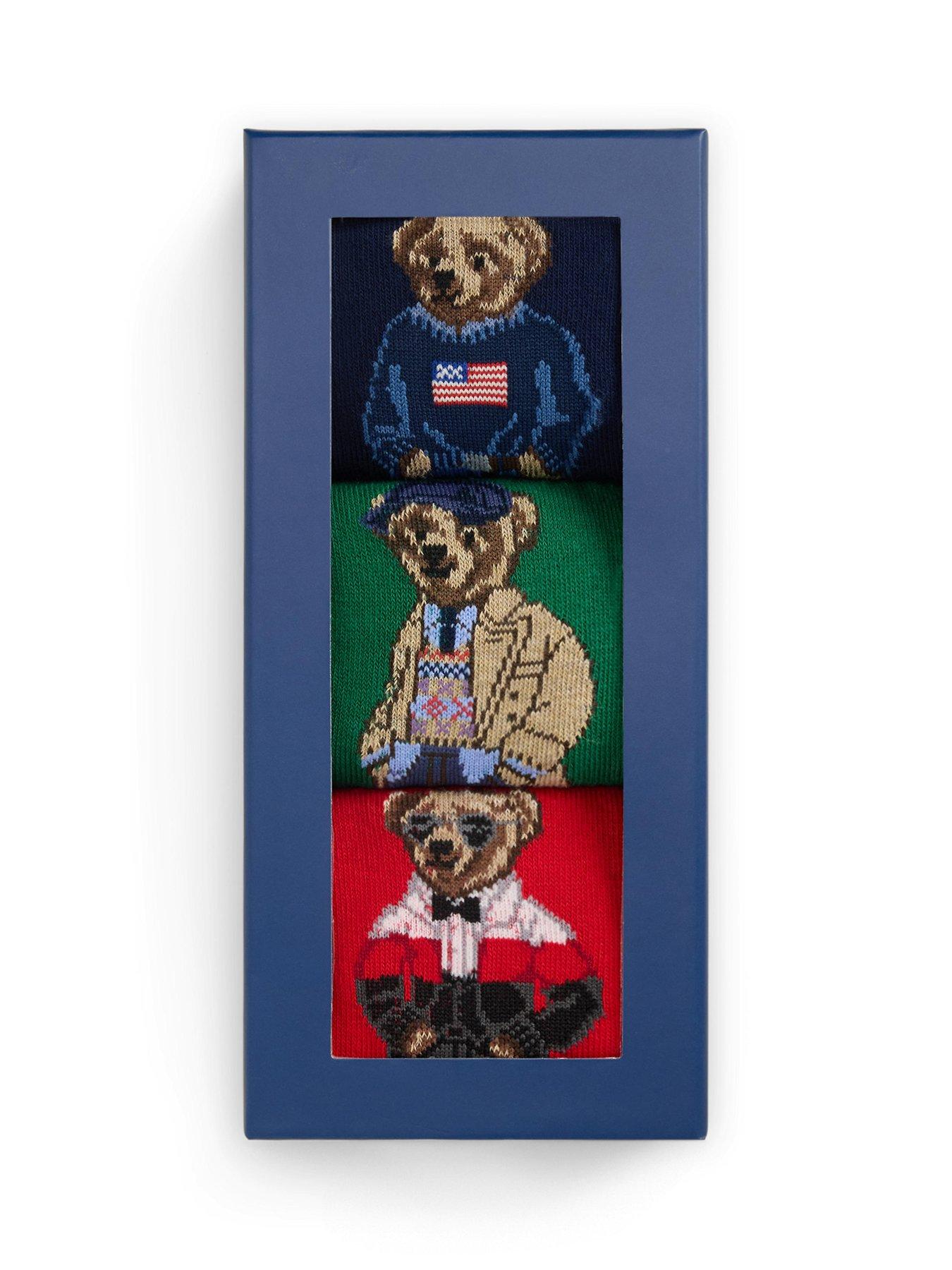 Image 2 of 2 of Polo Ralph Lauren Mens Small Bear Sweatshirt Socks 3 Pack - Assorted