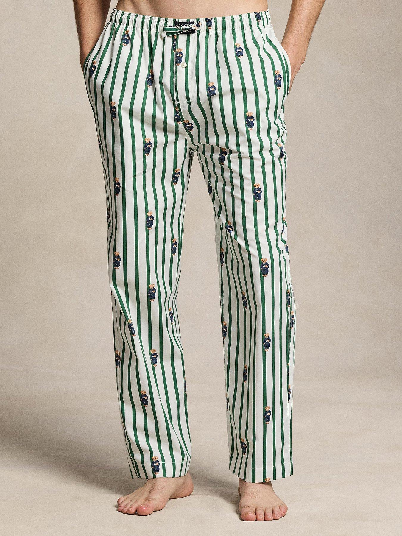 Image 1 of 4 of Polo Ralph Lauren Striped Bear Print Woven Pyjama Bottoms - Green