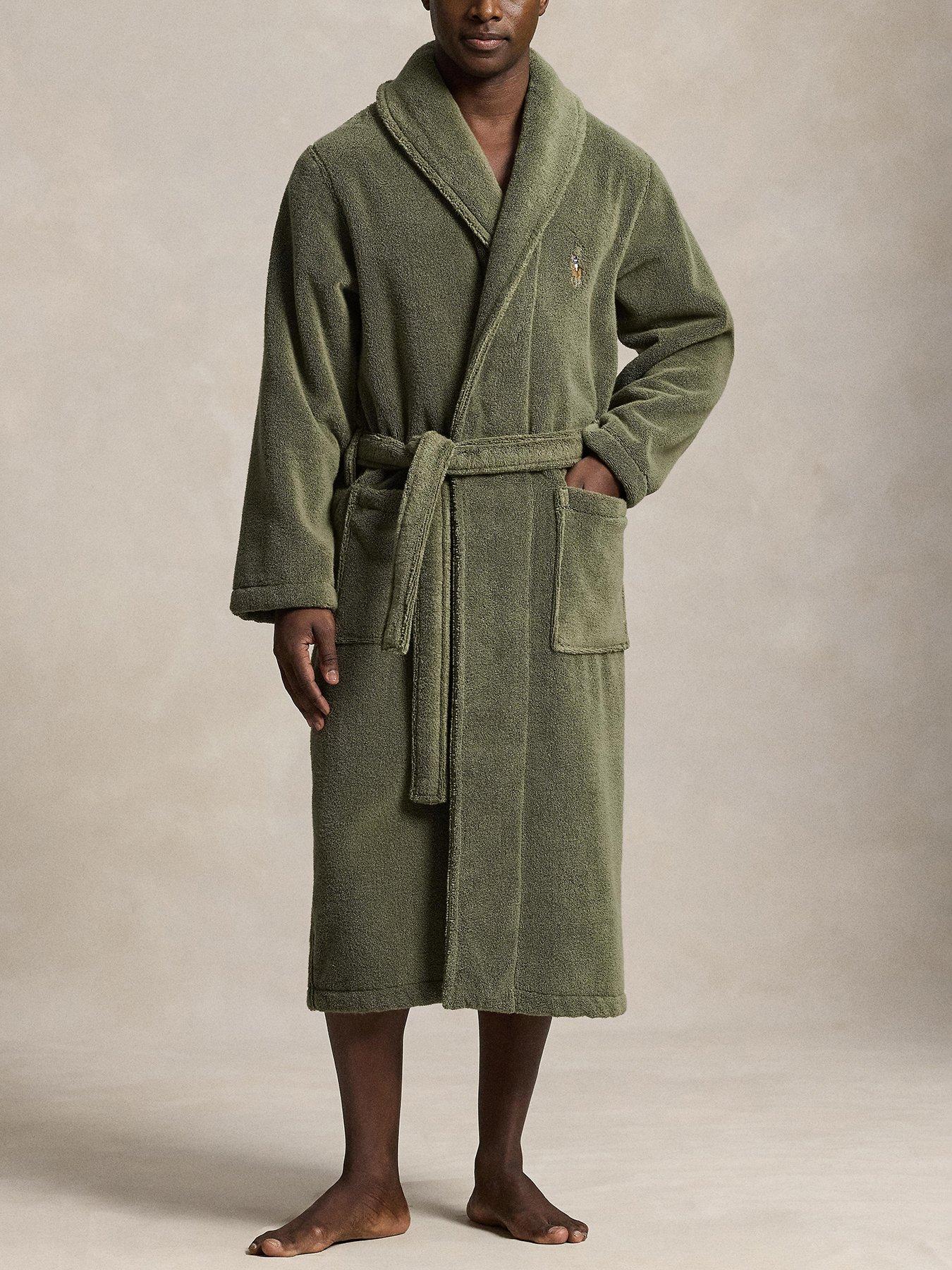 Image 1 of 4 of Polo Ralph Lauren Mens Shawl Collar Tie Belt Dressing Gown - Dark Green