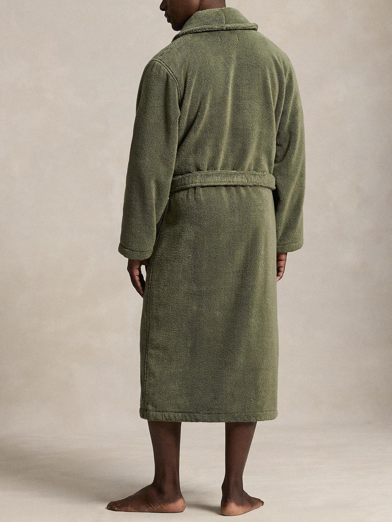 Image 2 of 4 of Polo Ralph Lauren Mens Shawl Collar Tie Belt Dressing Gown - Dark Green