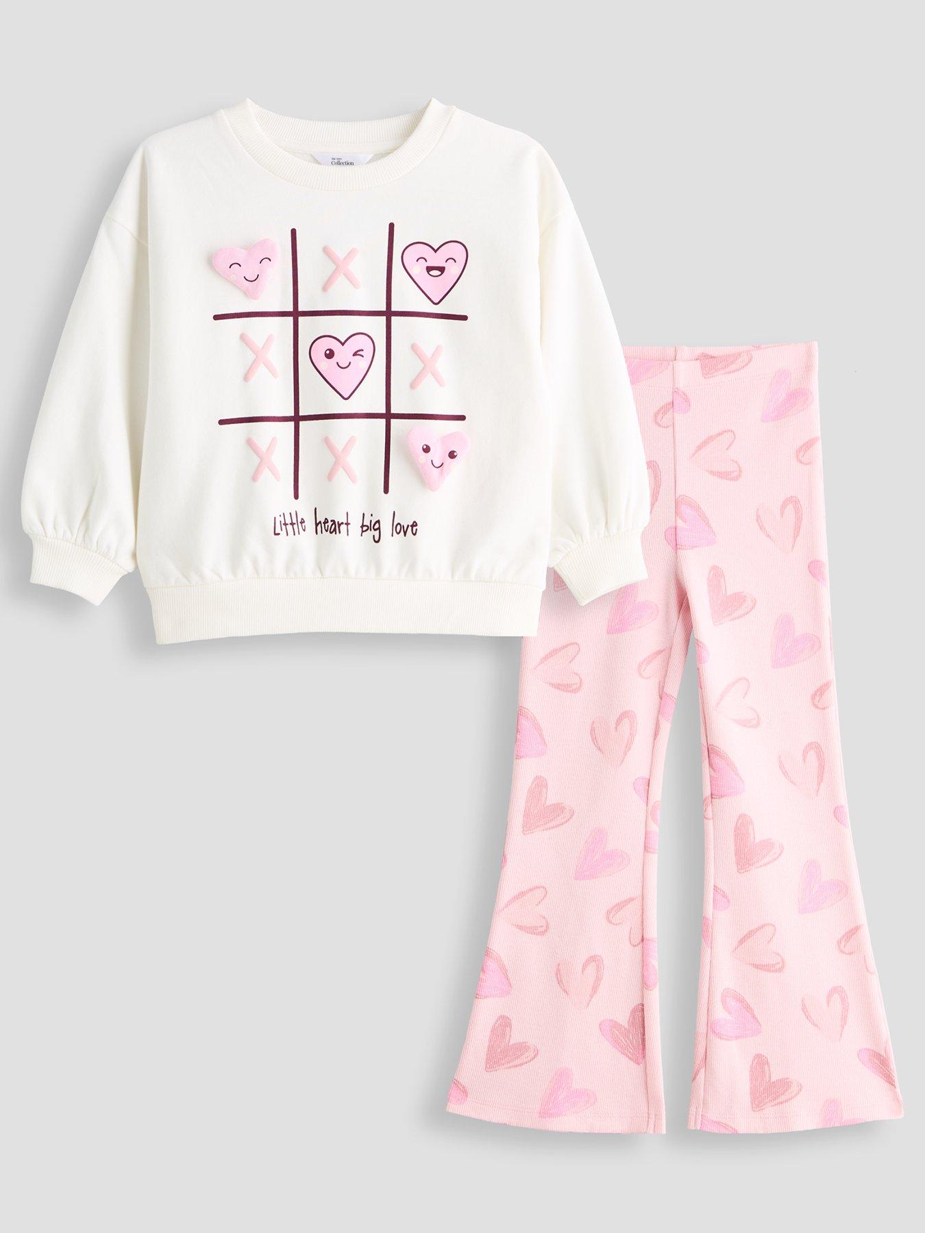 Image 1 of 6 of The Very Collection Girls Applique Heart Flare Legging Basic Set - Pink
