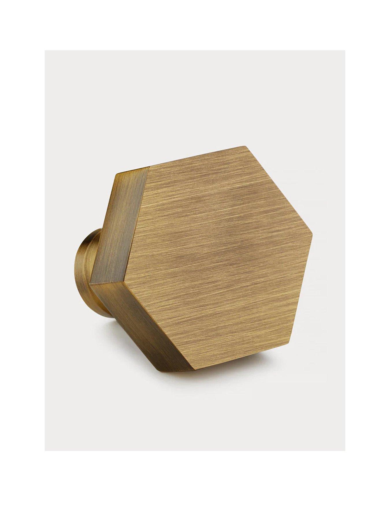 Brass Door Knob - Antique Gold - Hexagon