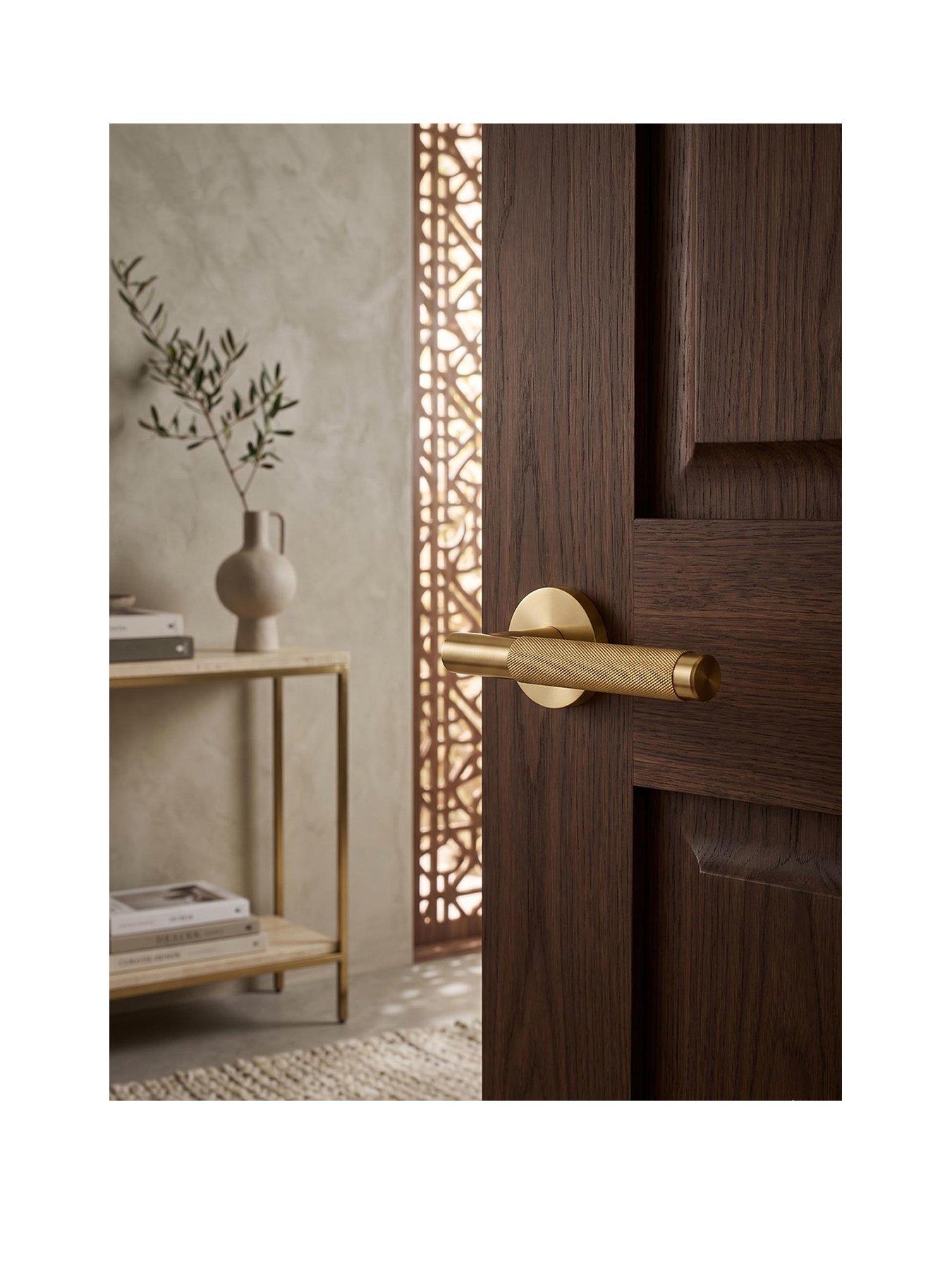 Brass Door Lever Handle - Gold - Knurled