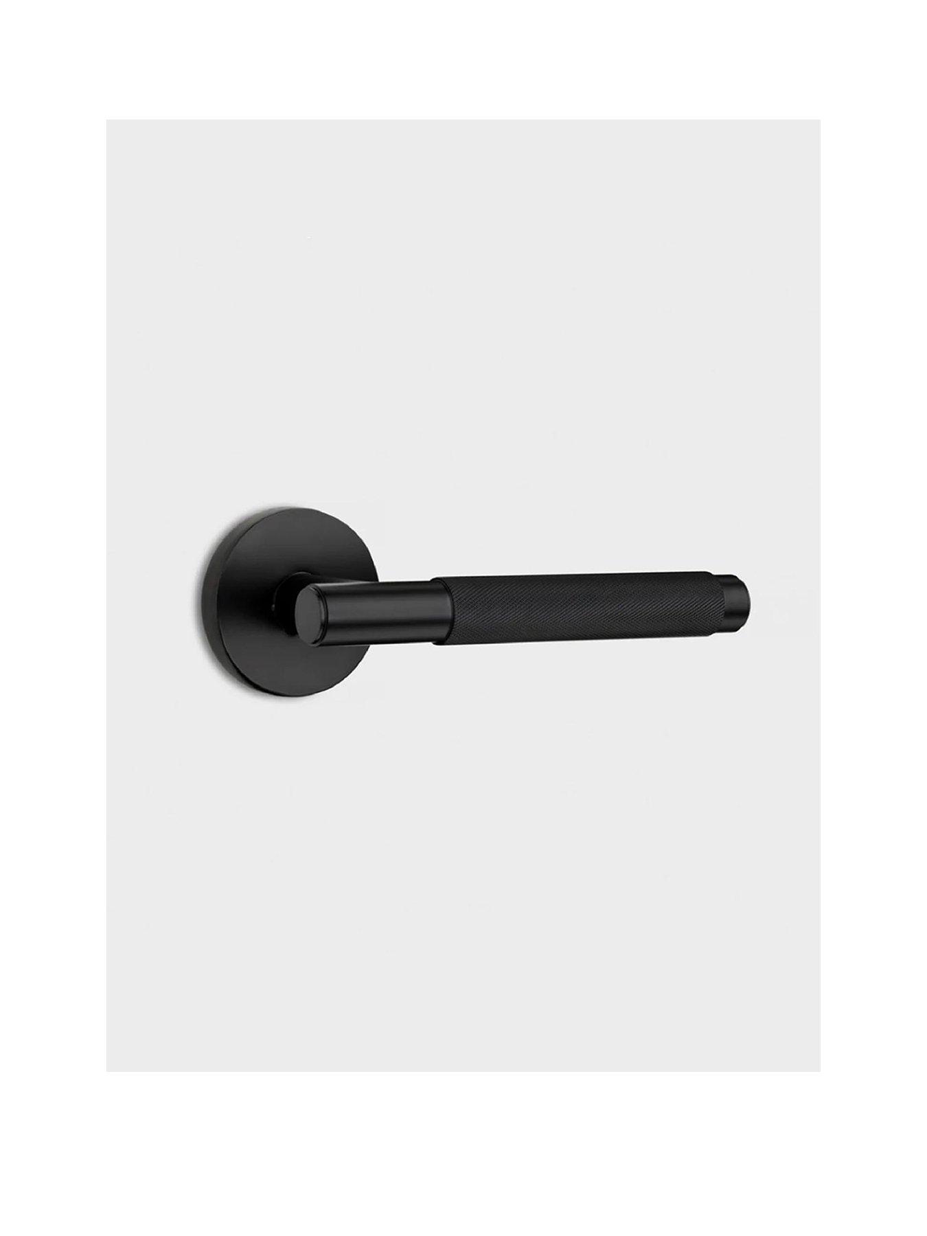 Pushka Home Brass Door Lever Handle - Black - Knurled