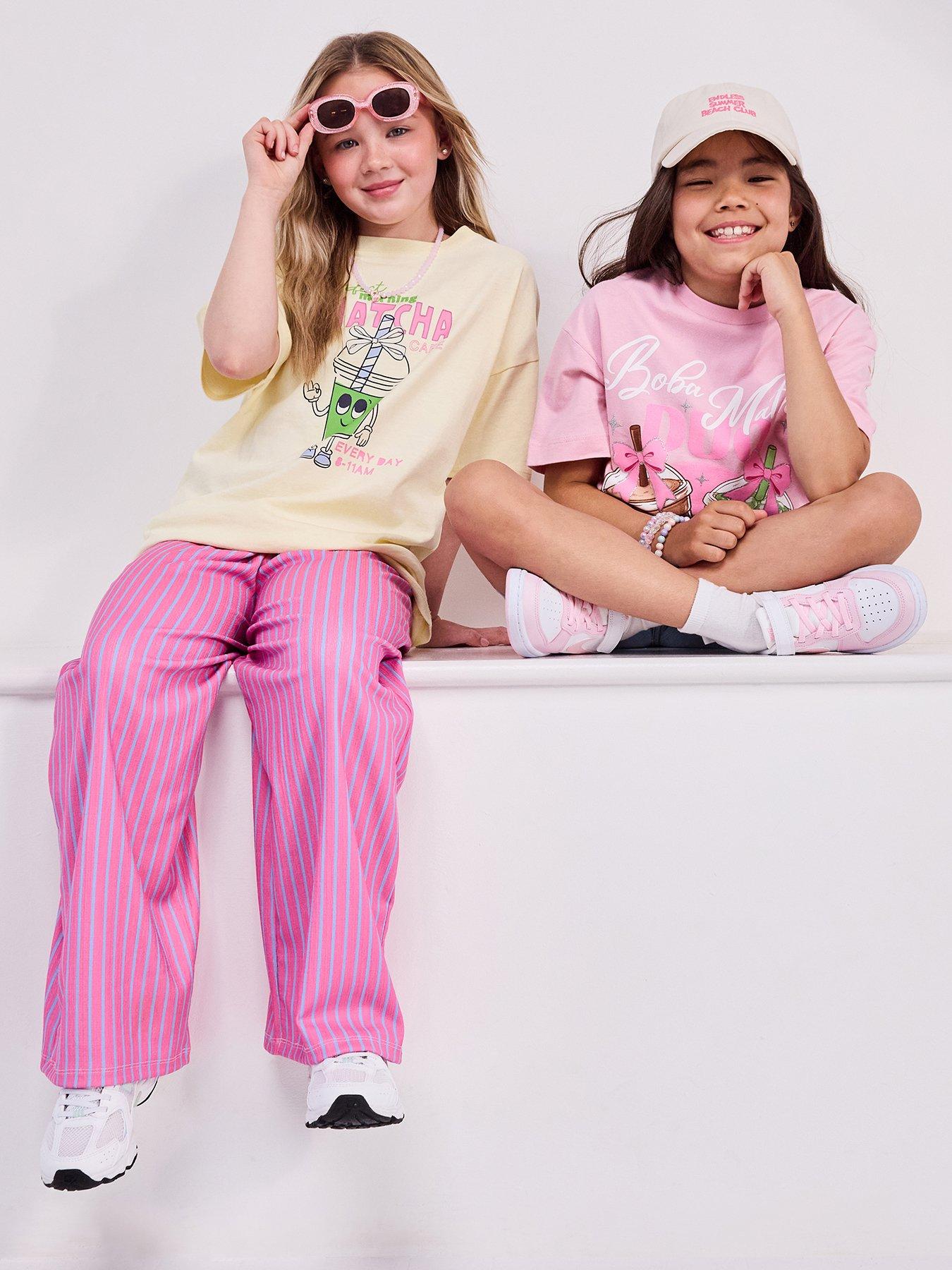 Image 1 of 6 of The Very Collection Girls Matcha Slogan T-Shirt And Trousers Set (5 - 14 years) - Yellow