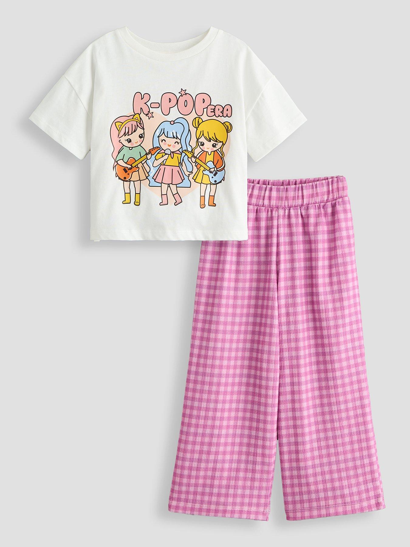The Very Collection Girls K-pop Graphic T-shirt And Gingham Trouser Set - Multi