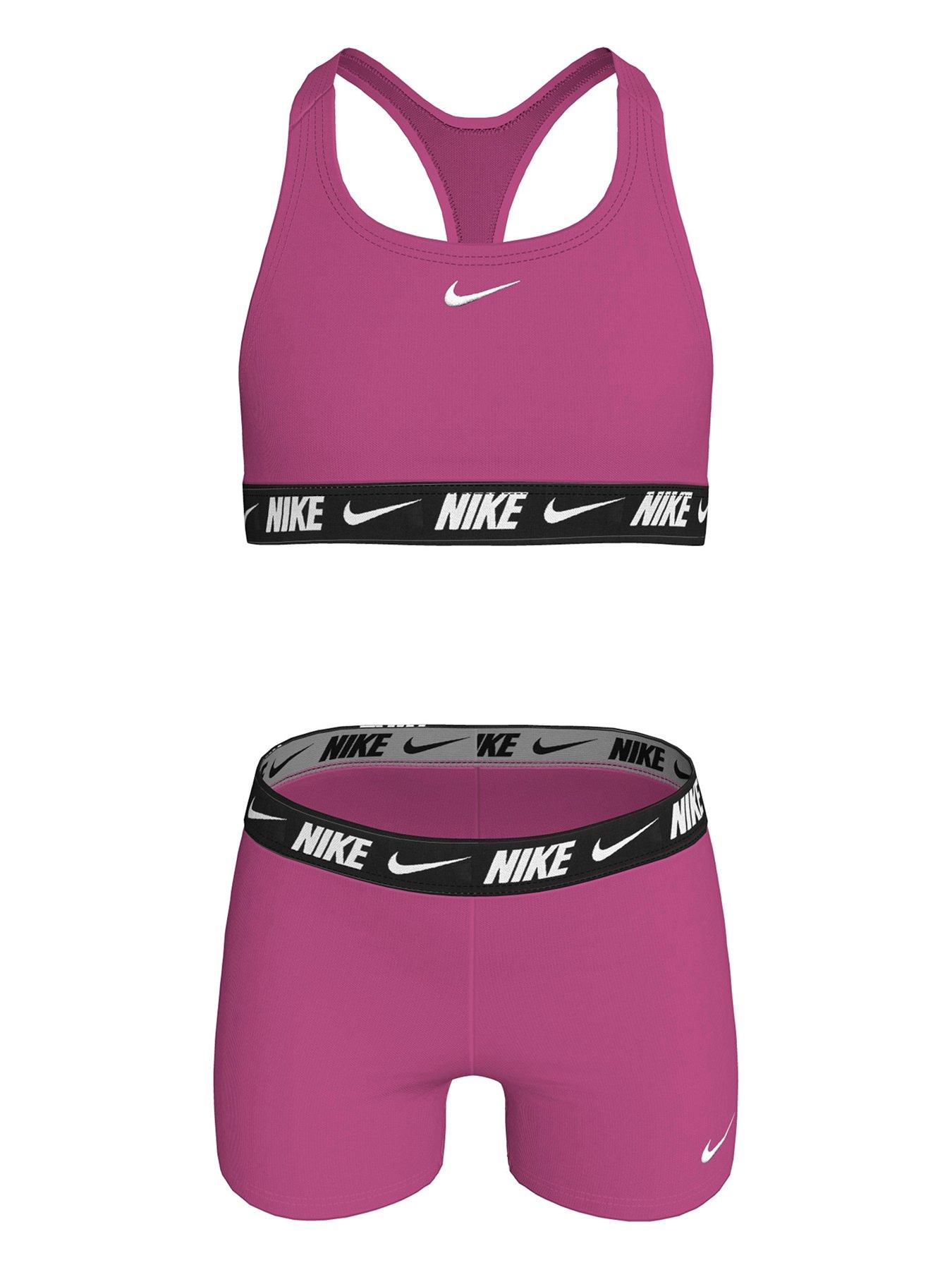 Nike Girls Swim Logo Tape Swim Big Kids (S) Racerback Bikini & Short Set - Desert Pink - 13 (XL) - Image 3