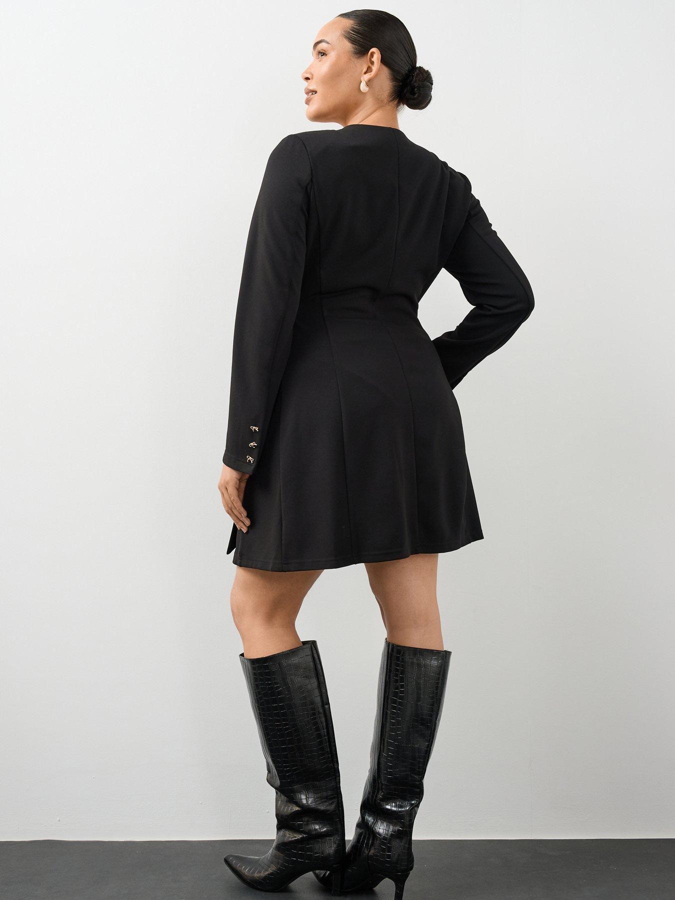 Image 2 of 6 of The Very Collection Womens Curve Bow Detail Wrap Front Blazer Mini Dress - Black