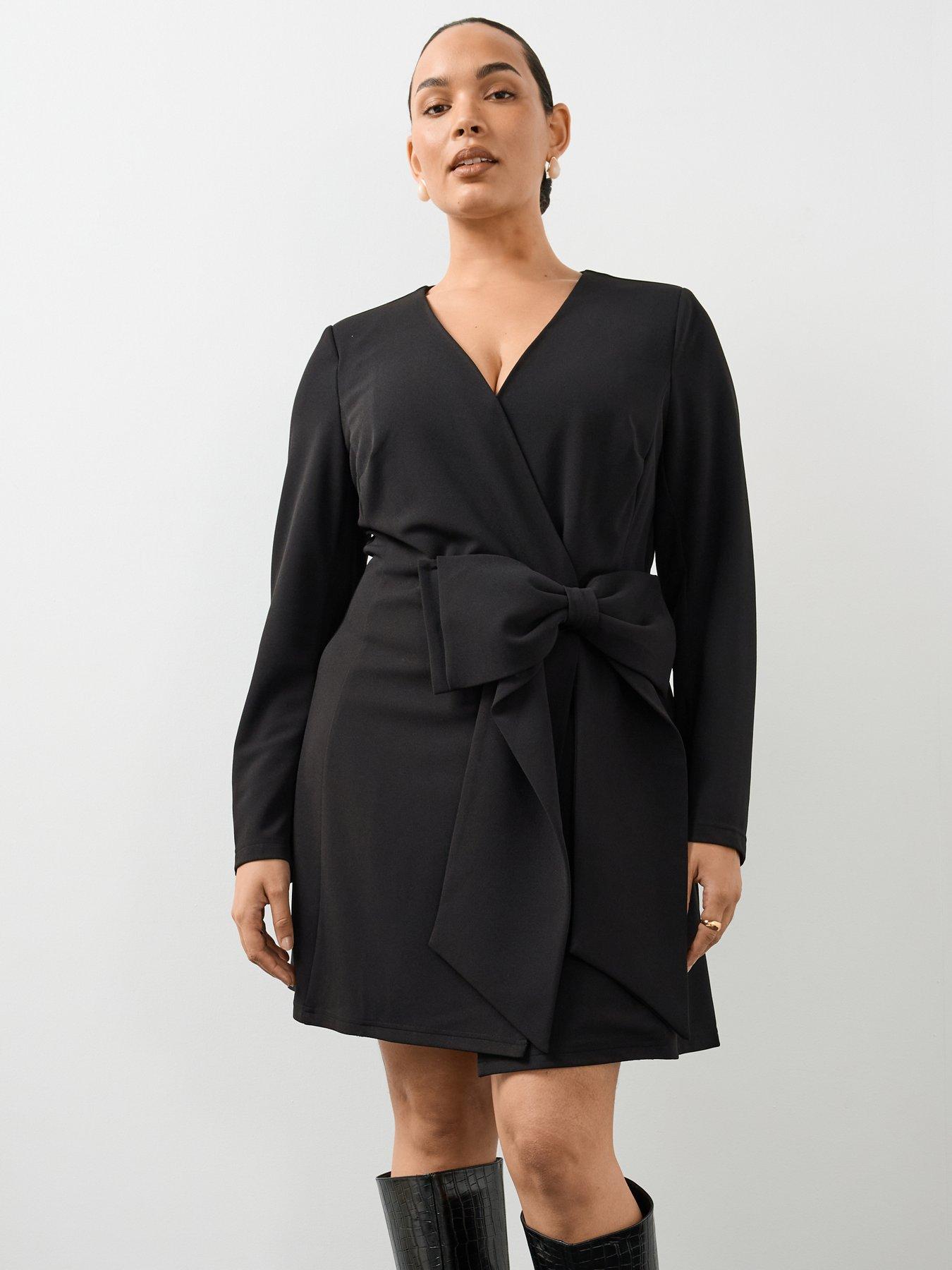 Image 3 of 6 of The Very Collection Womens Curve Bow Detail Wrap Front Blazer Mini Dress - Black
