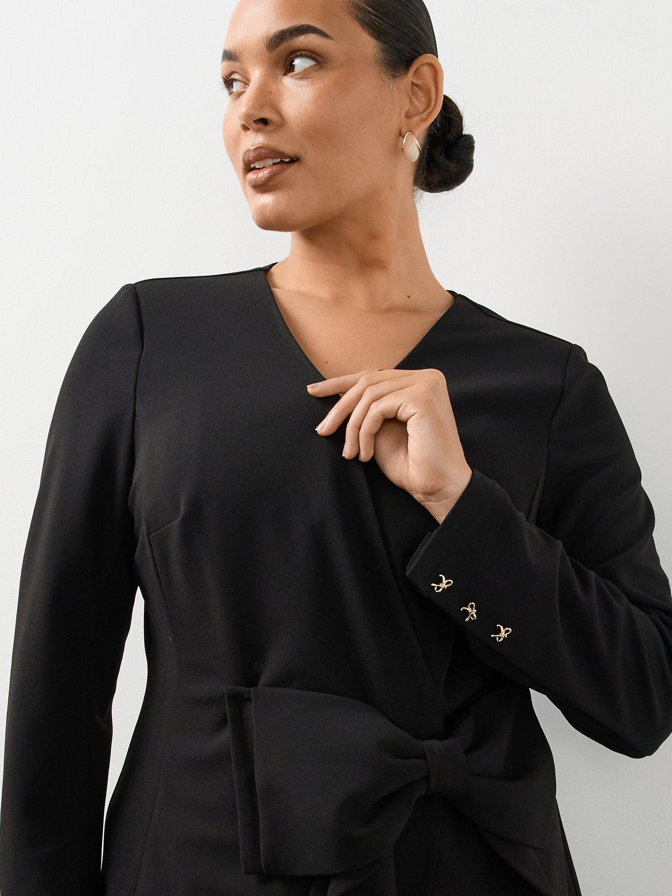 Image 4 of 6 of The Very Collection Womens Curve Bow Detail Wrap Front Blazer Mini Dress - Black