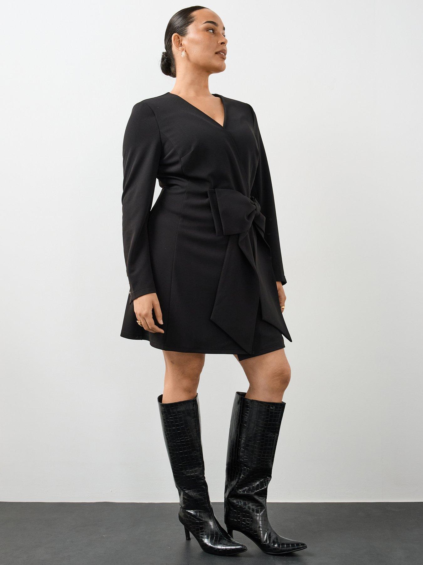 Image 5 of 6 of The Very Collection Womens Curve Bow Detail Wrap Front Blazer Mini Dress - Black