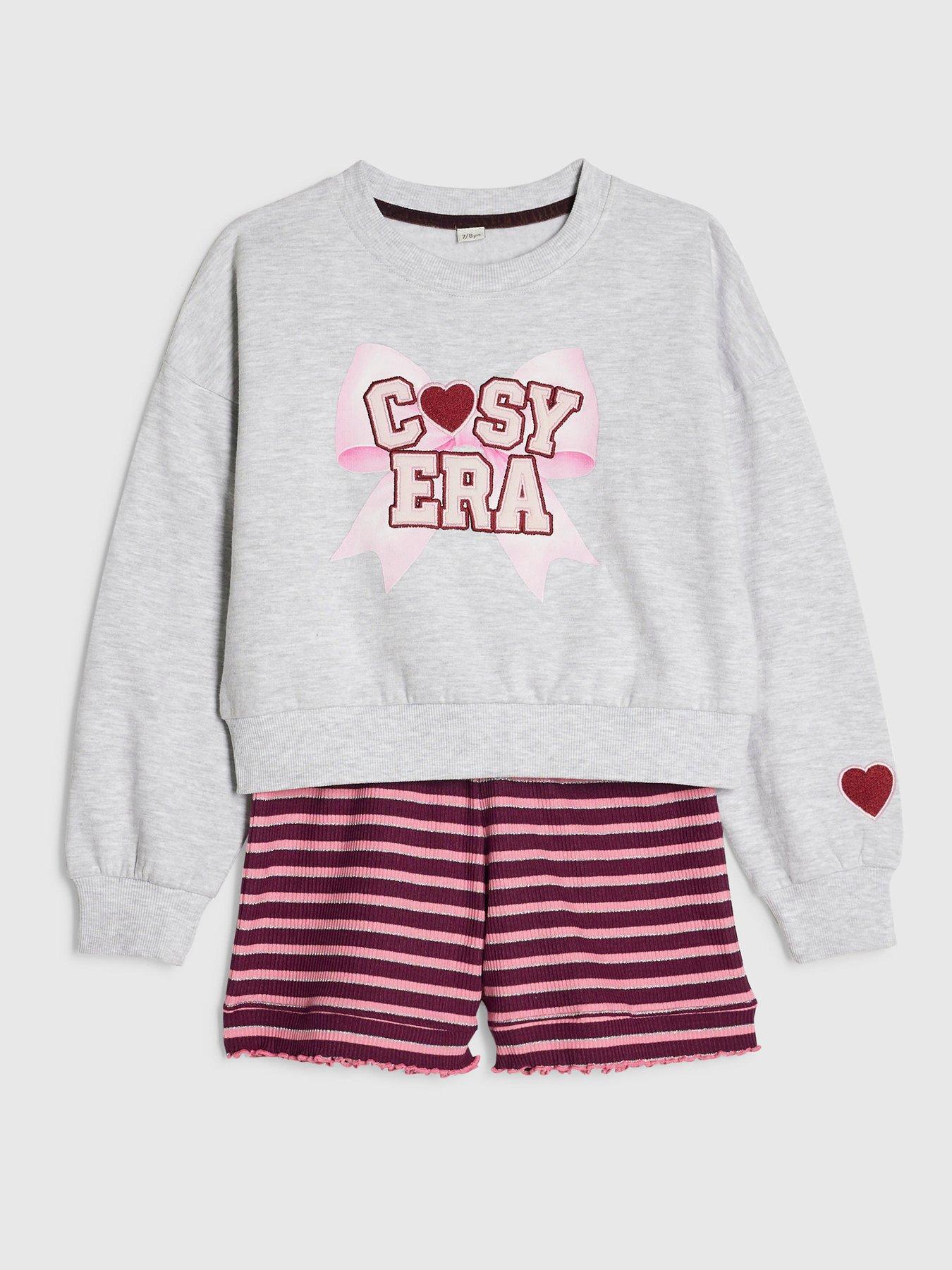 Image 3 of 5 of River Island Girls Cosy Era Sweatshirt Pyjamas Set - Grey