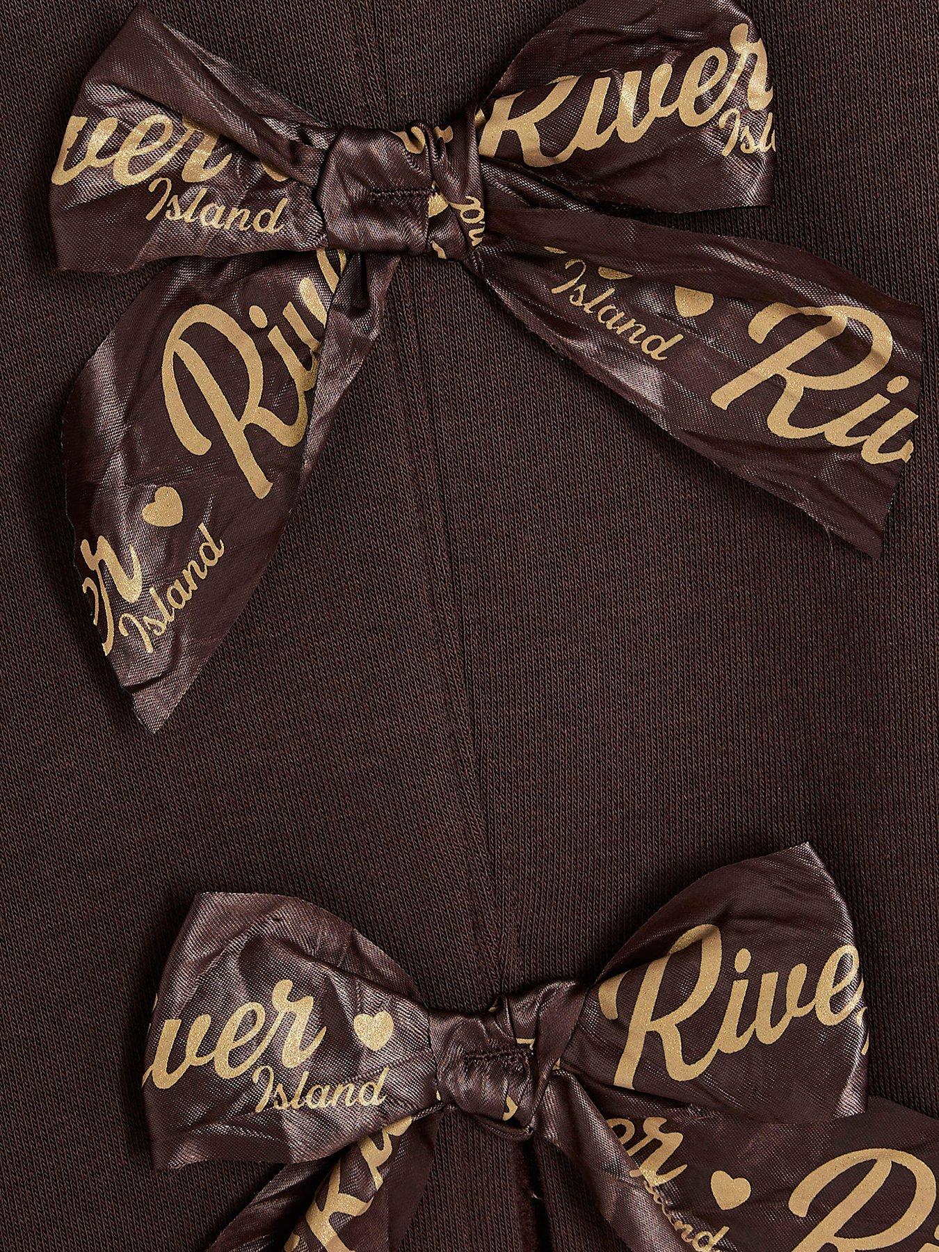 Image 4 of 5 of River Island Girls Bow Back Detail Sweatshirt &amp; Legging Set - Brown