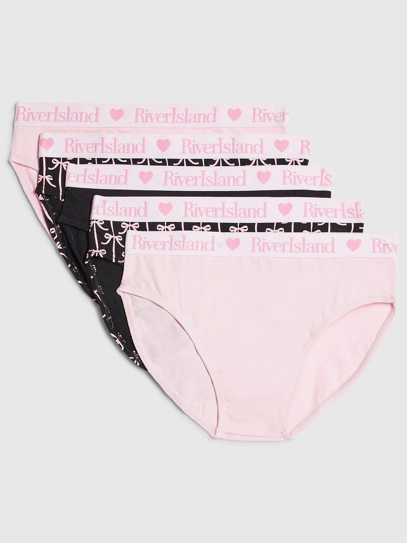 Image 1 of 3 of River Island Girls Bow Print Pack Of 5 Briefs - Pink