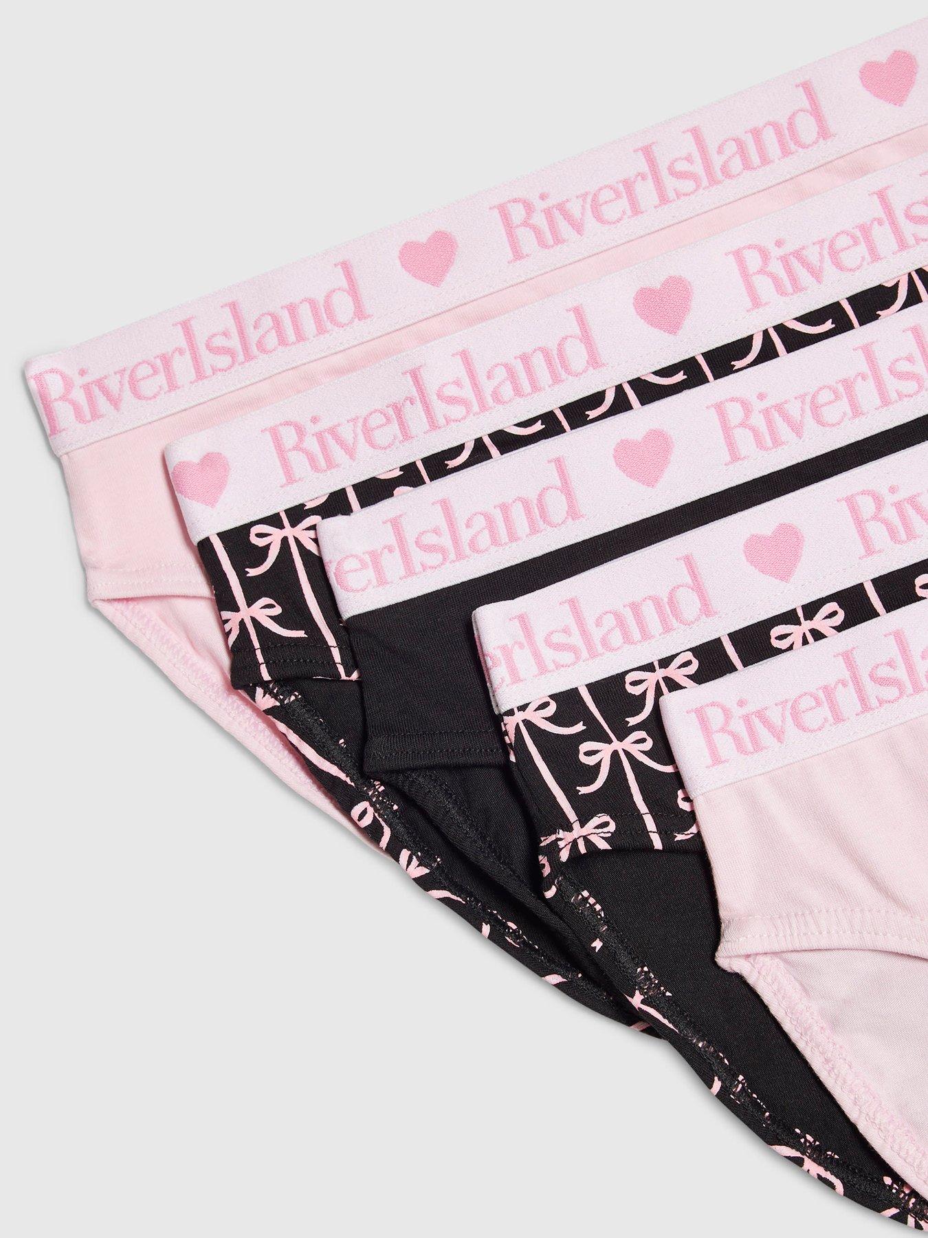 Image 2 of 3 of River Island Girls Bow Print Pack Of 5 Briefs - Pink