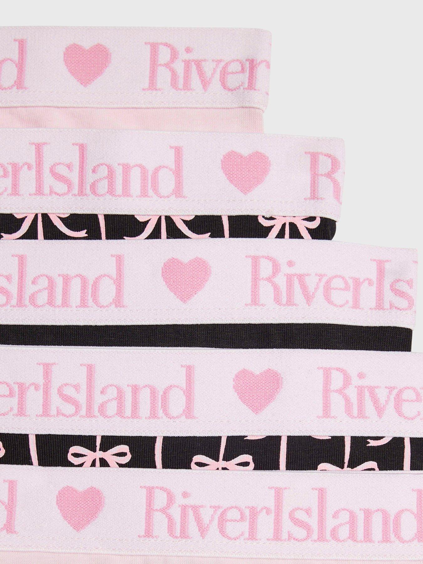 Image 3 of 3 of River Island Girls Bow Print Pack Of 5 Briefs - Pink