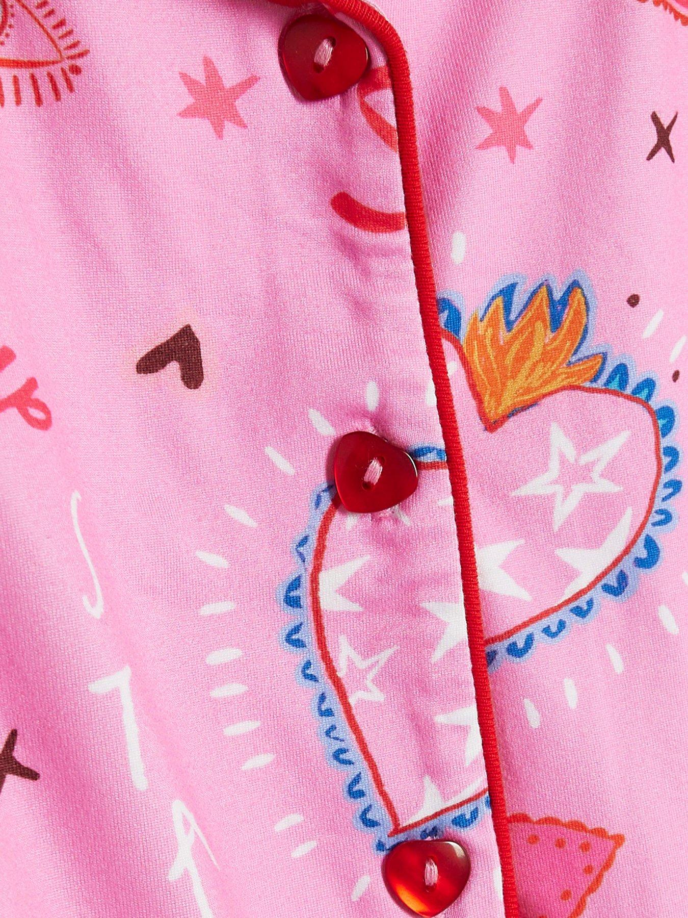Image 3 of 3 of River Island Girls Cosmic Button-Through Heart Buttons Pyjamas - Pink