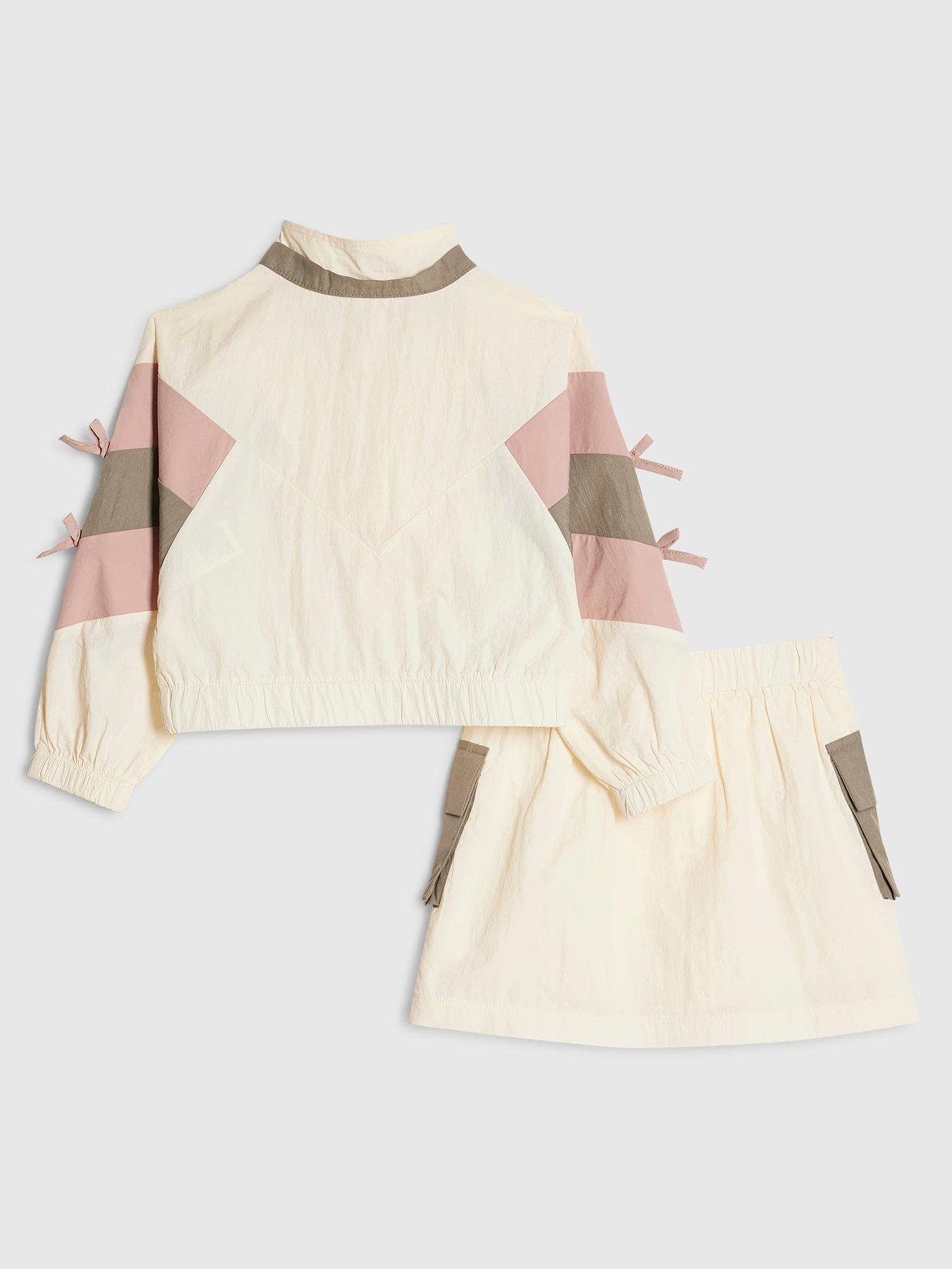 Image 2 of 5 of River Island Mini Girls Colour Block Nylon Skirt Set - Cream