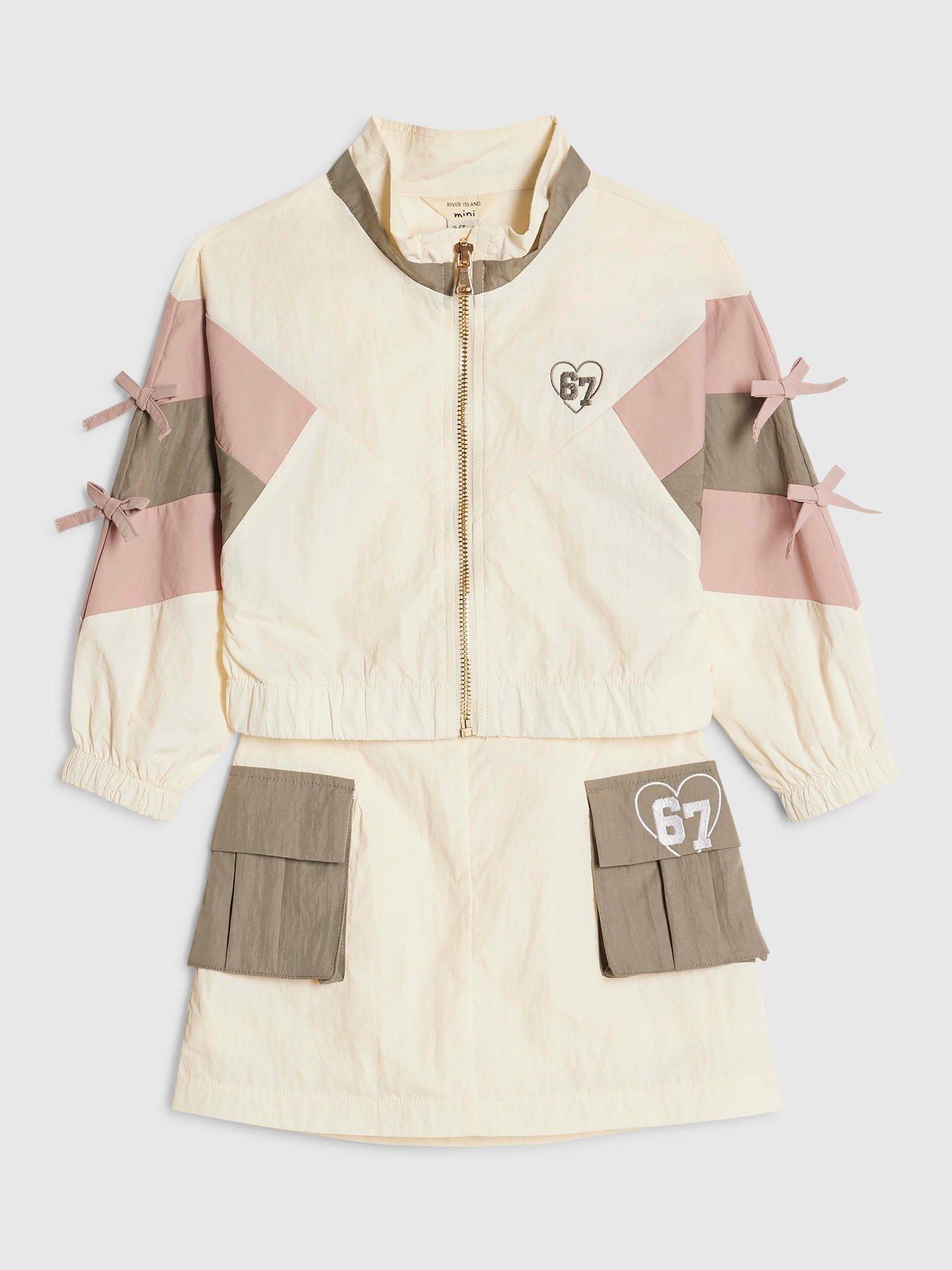 Image 3 of 5 of River Island Mini Girls Colour Block Nylon Skirt Set - Cream