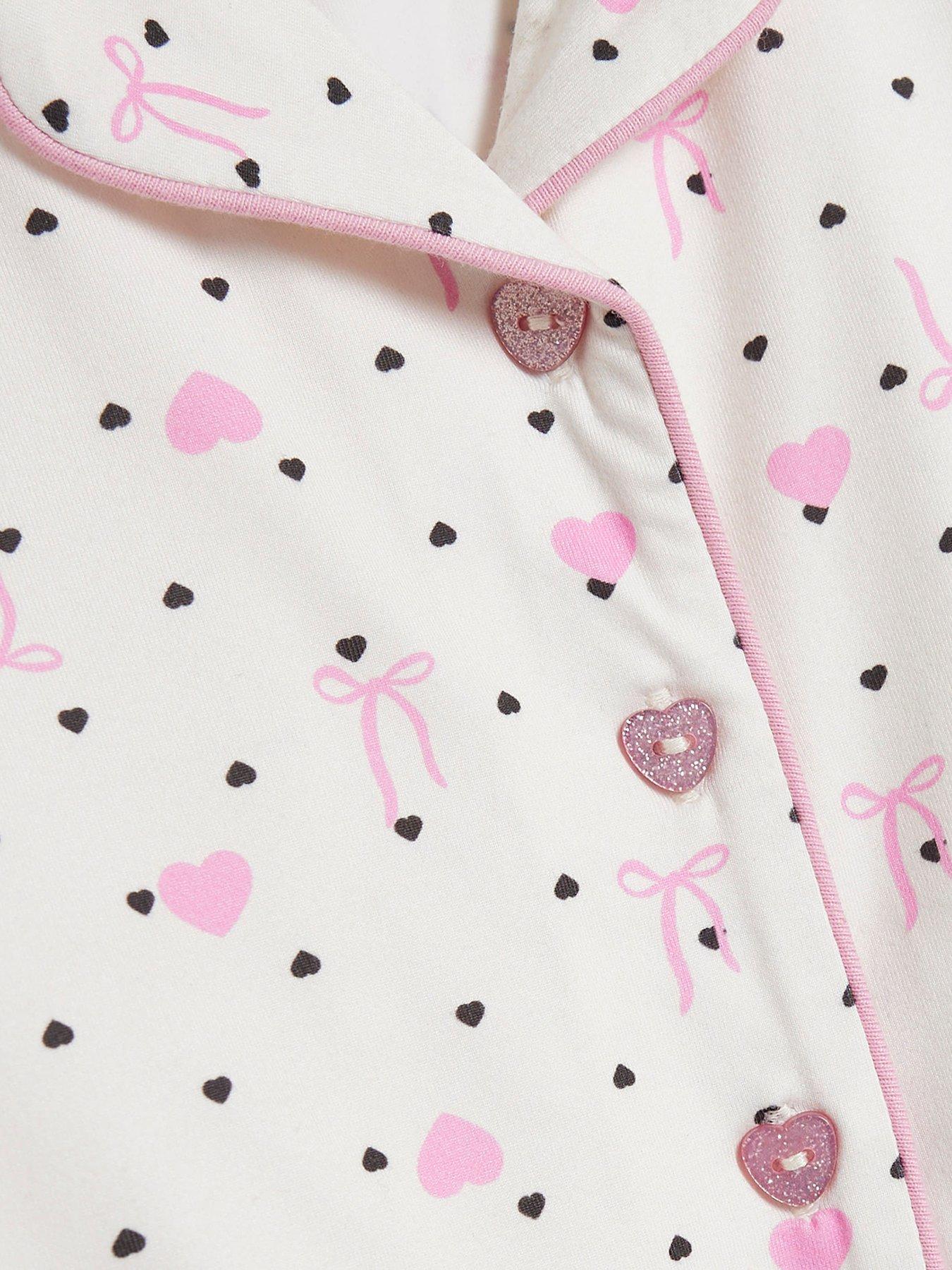 Image 3 of 4 of River Island Mini Girls Bow Heart Button Pyjamas Set - Cream