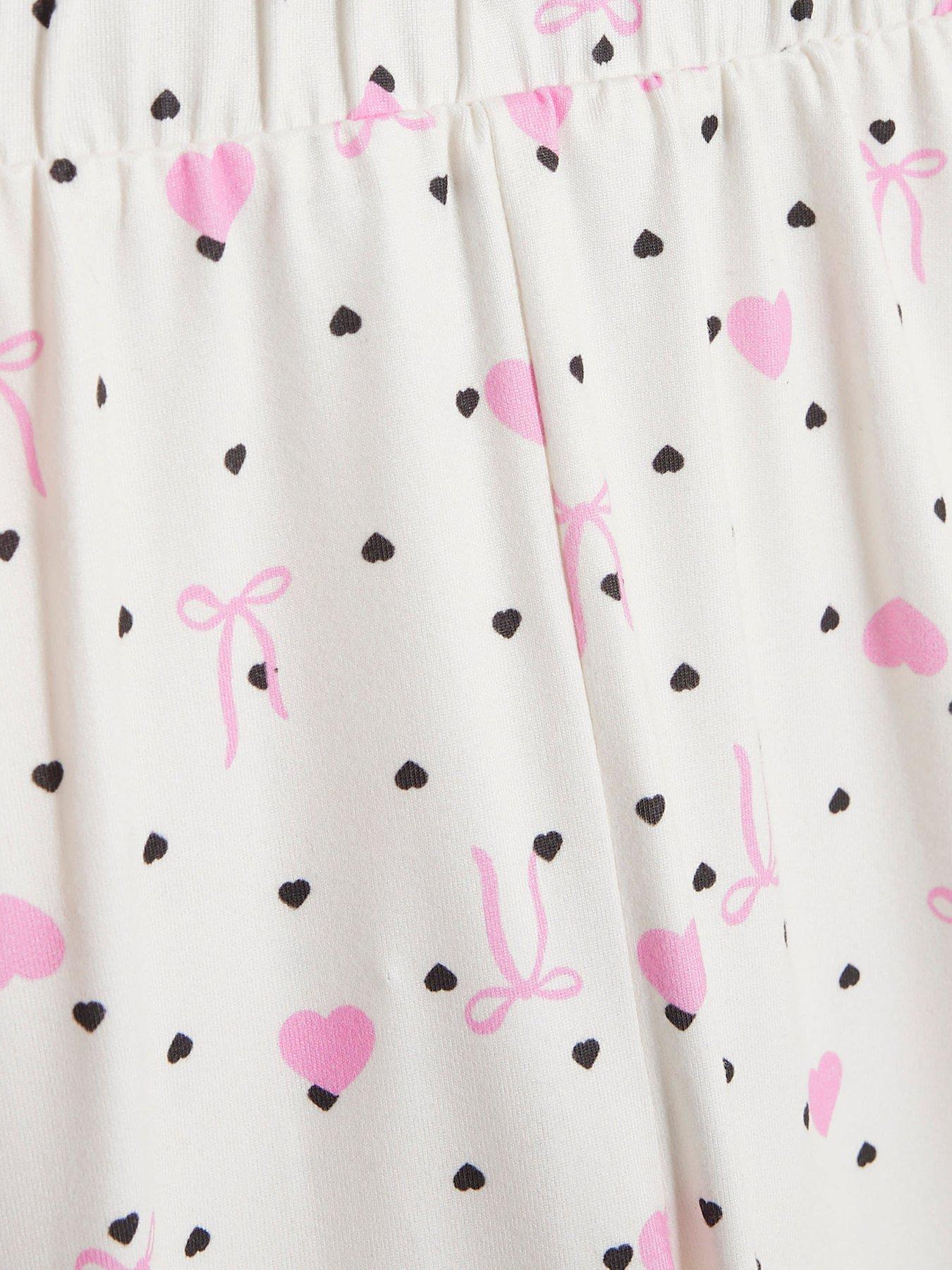 Image 4 of 4 of River Island Mini Girls Bow Heart Button Pyjamas Set - Cream