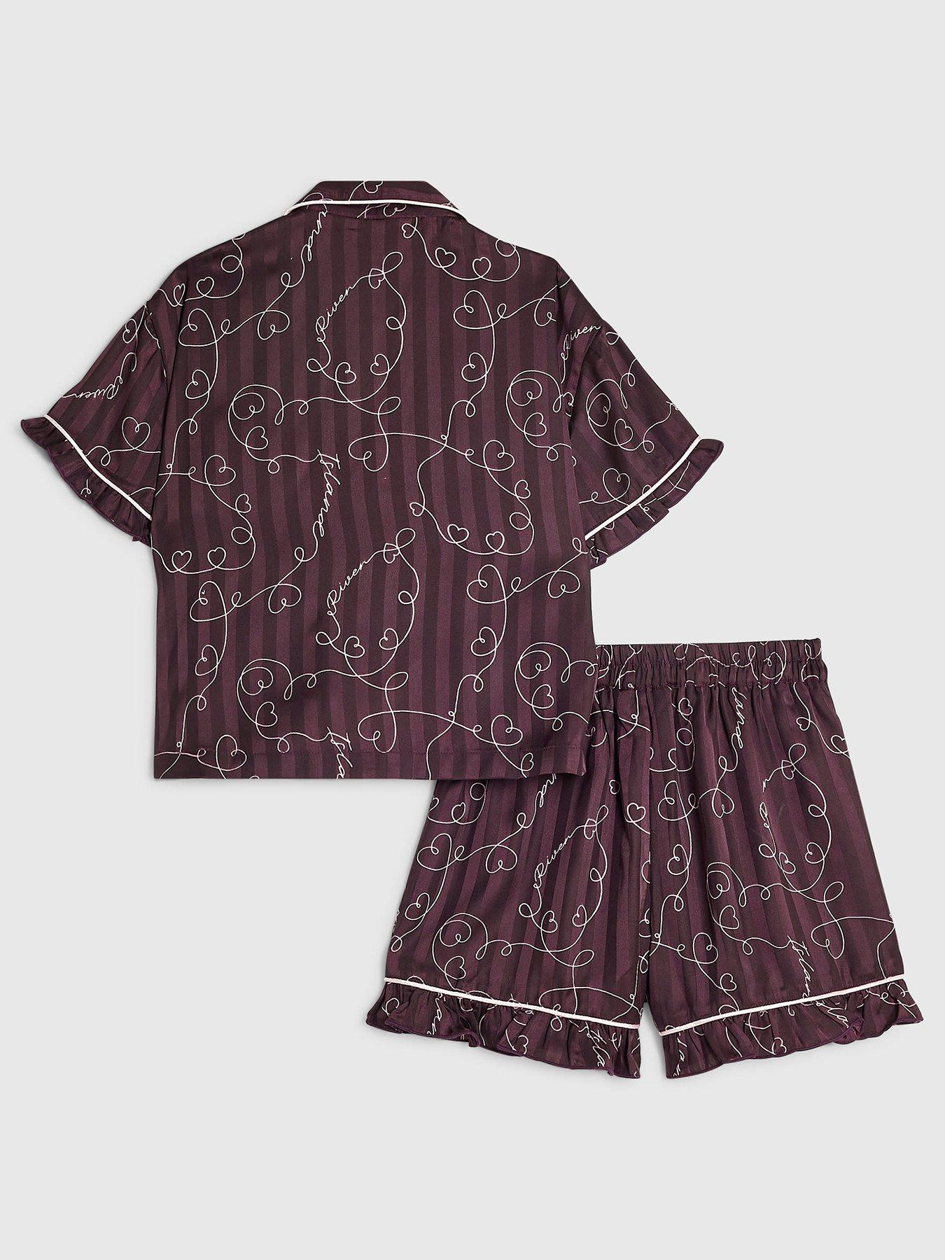 Image 2 of 5 of River Island Girls Script Print Short Sleeve Pyjamas - Red
