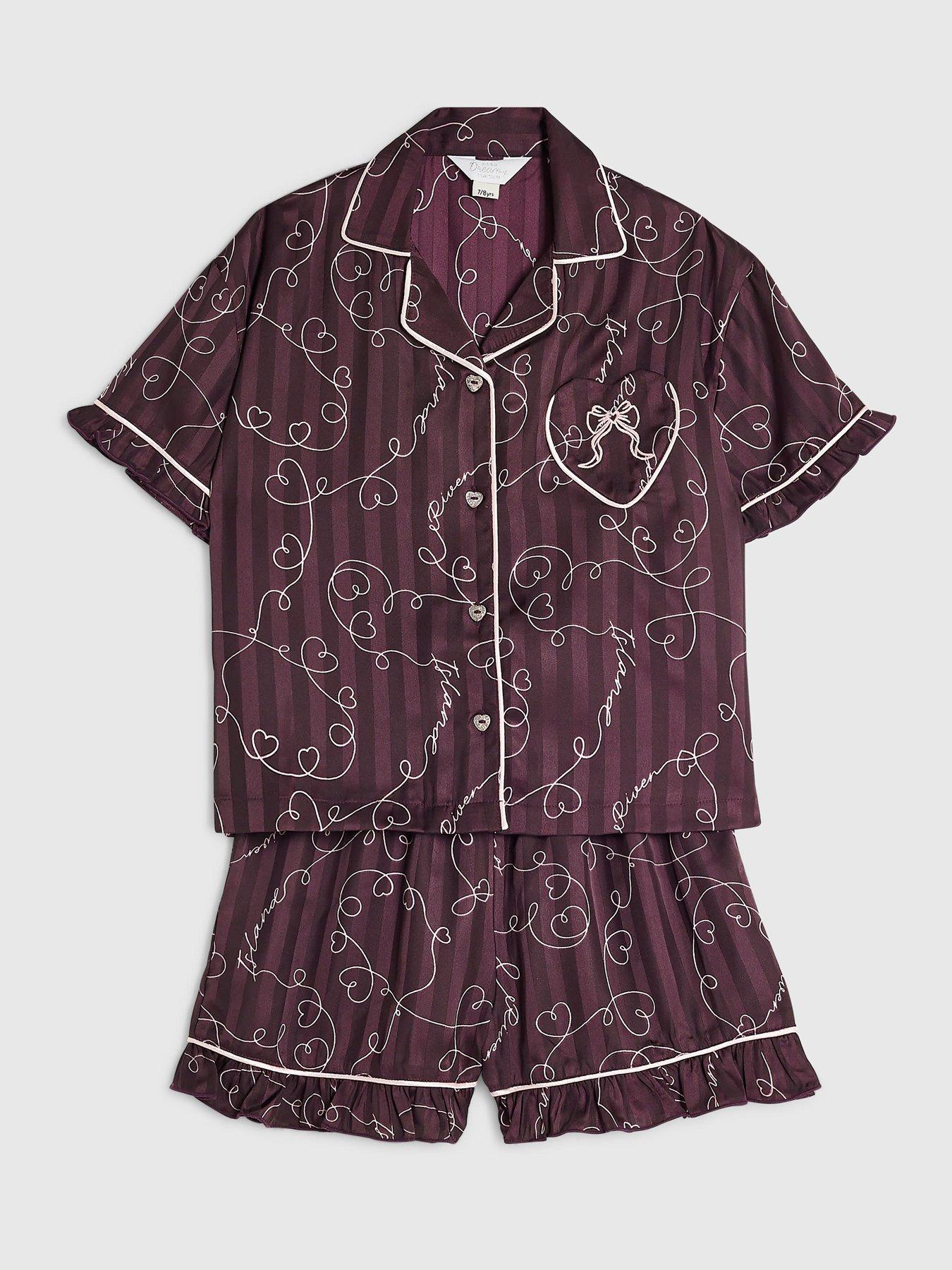 Image 3 of 5 of River Island Girls Script Print Short Sleeve Pyjamas - Red