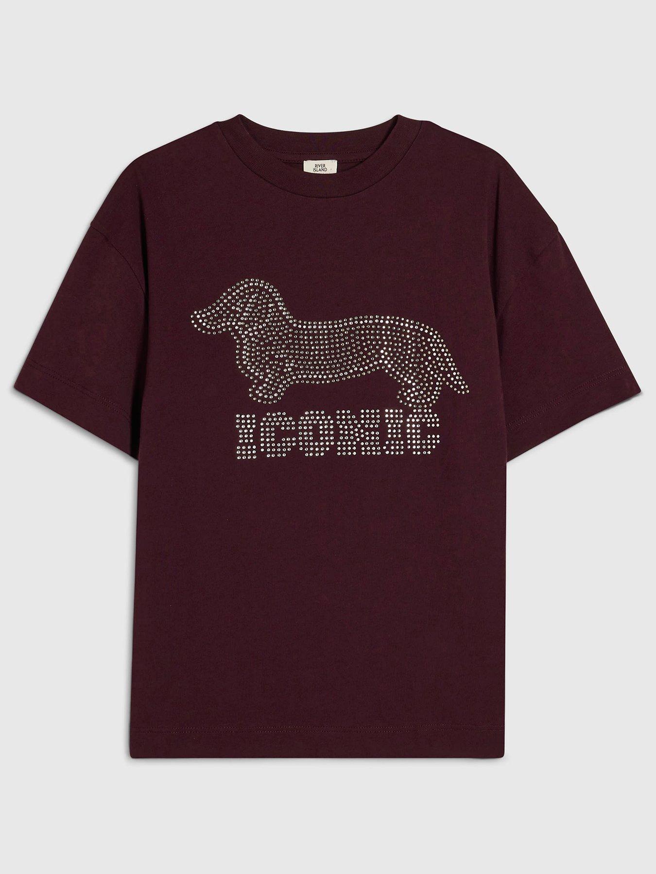 Image 1 of 4 of River Island Girls OG Hotfix Dog Oversized T-Shirt - Purple