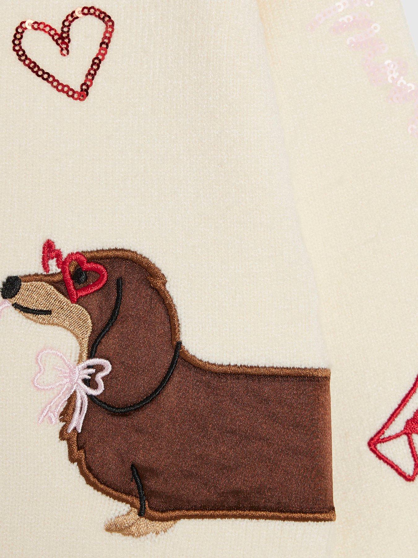 Image 3 of 4 of River Island Mini Girls Dog Embroidered Heart Button Cardigan - Cream