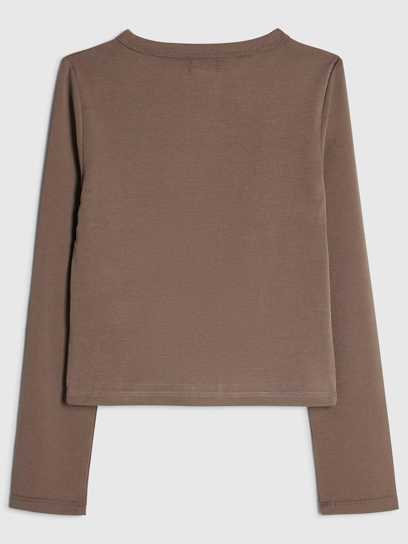 Image 2 of 4 of River Island Girls Soft Touch Stretch Button Through Cardigan - Brown