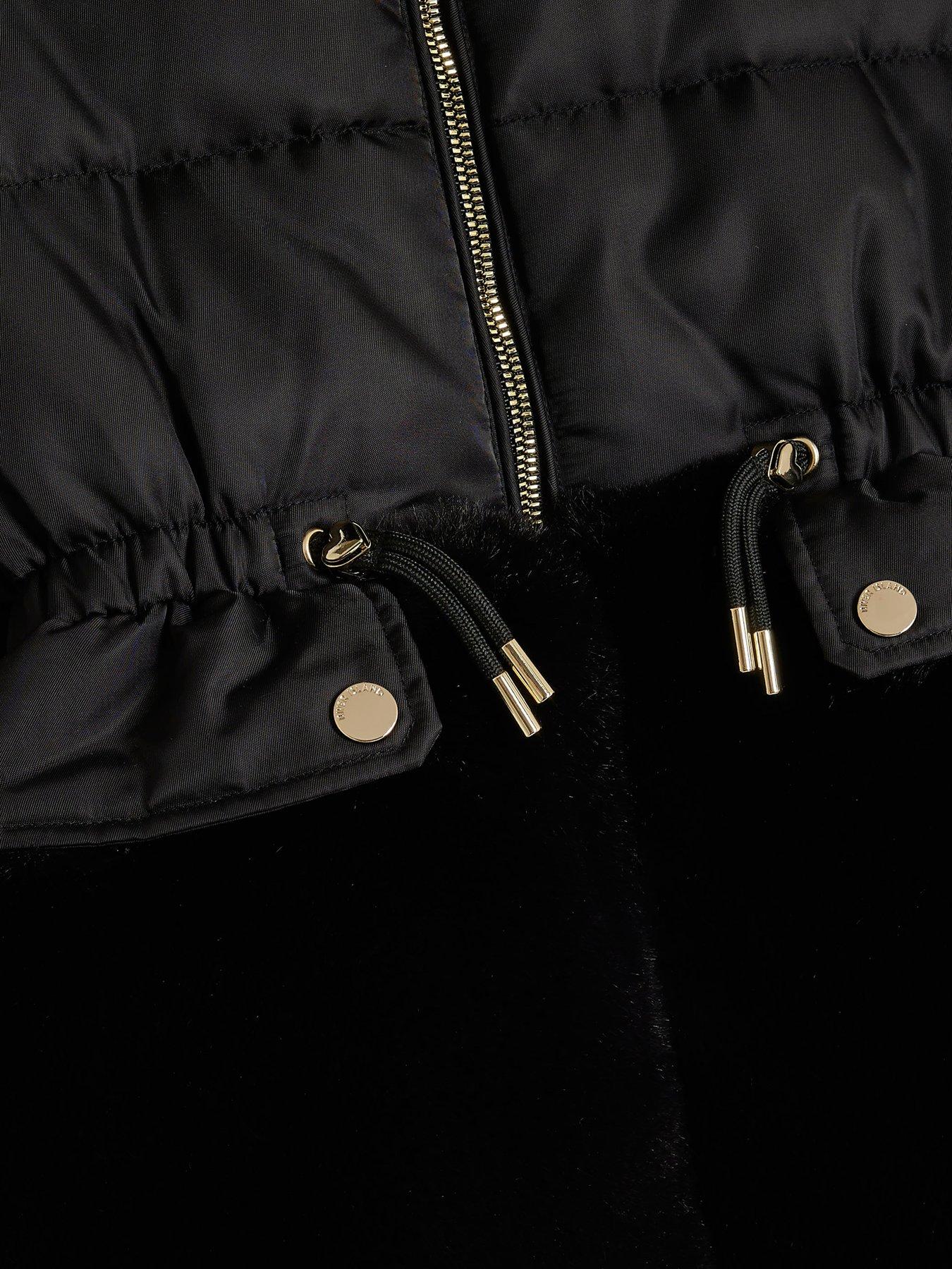 Image 5 of 5 of River Island Girls Faux Fur Cinch Padded Coat - Black