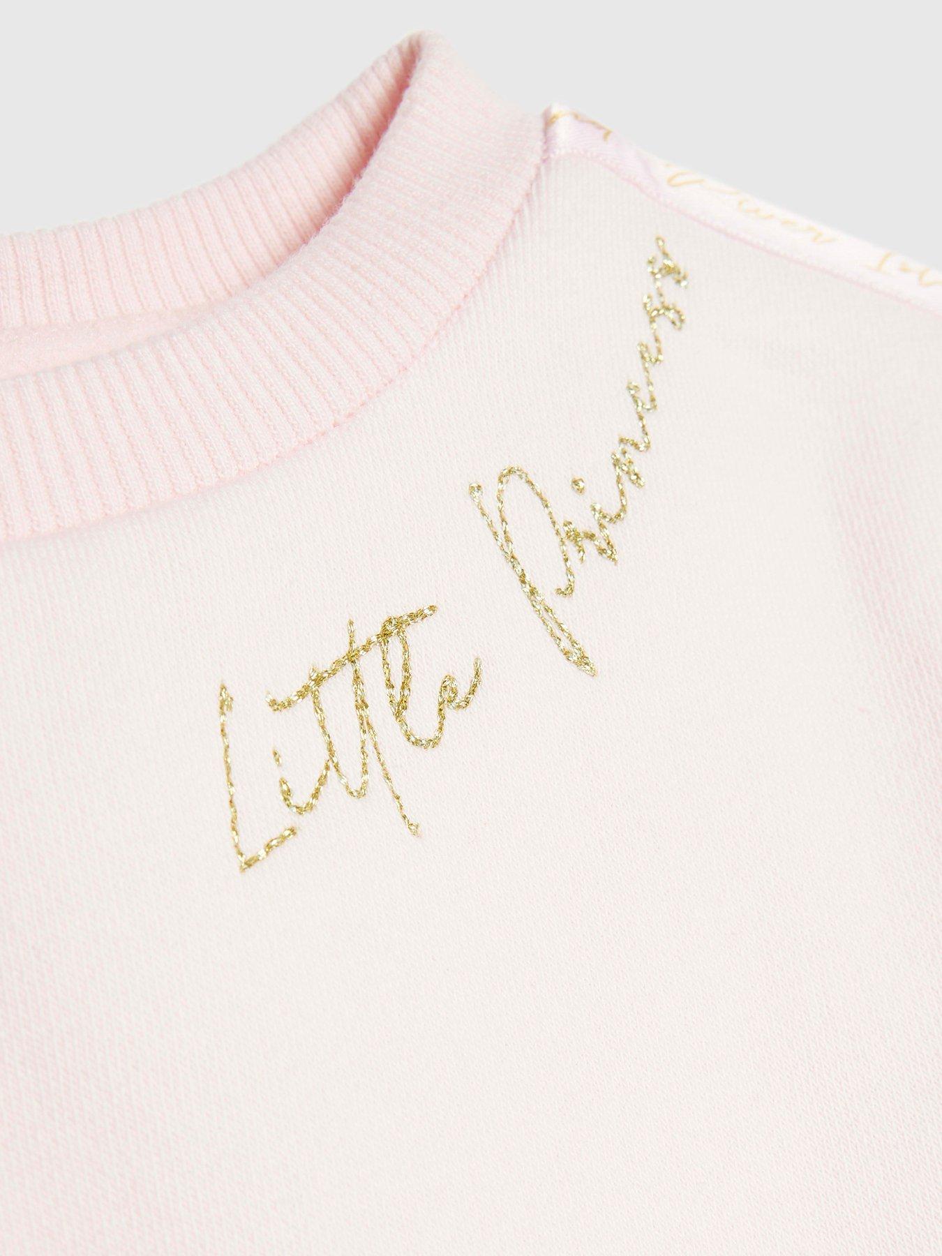 Image 4 of 4 of River Island Mini Girls Mini Satin Bow Sweatshirt Set - Pink