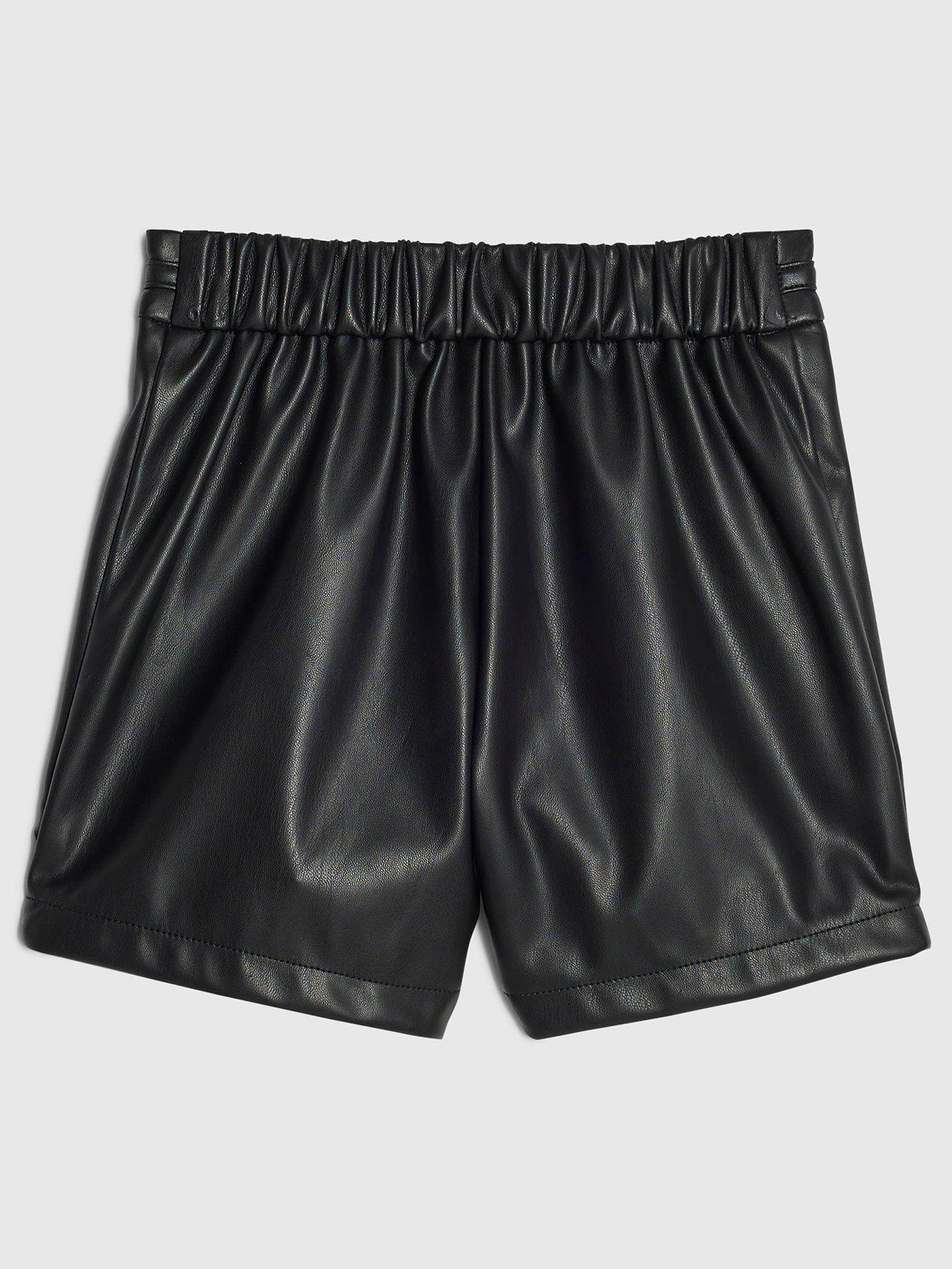 Image 2 of 4 of River Island Girls Faux Leather Tulip Pleated Shorts - Black