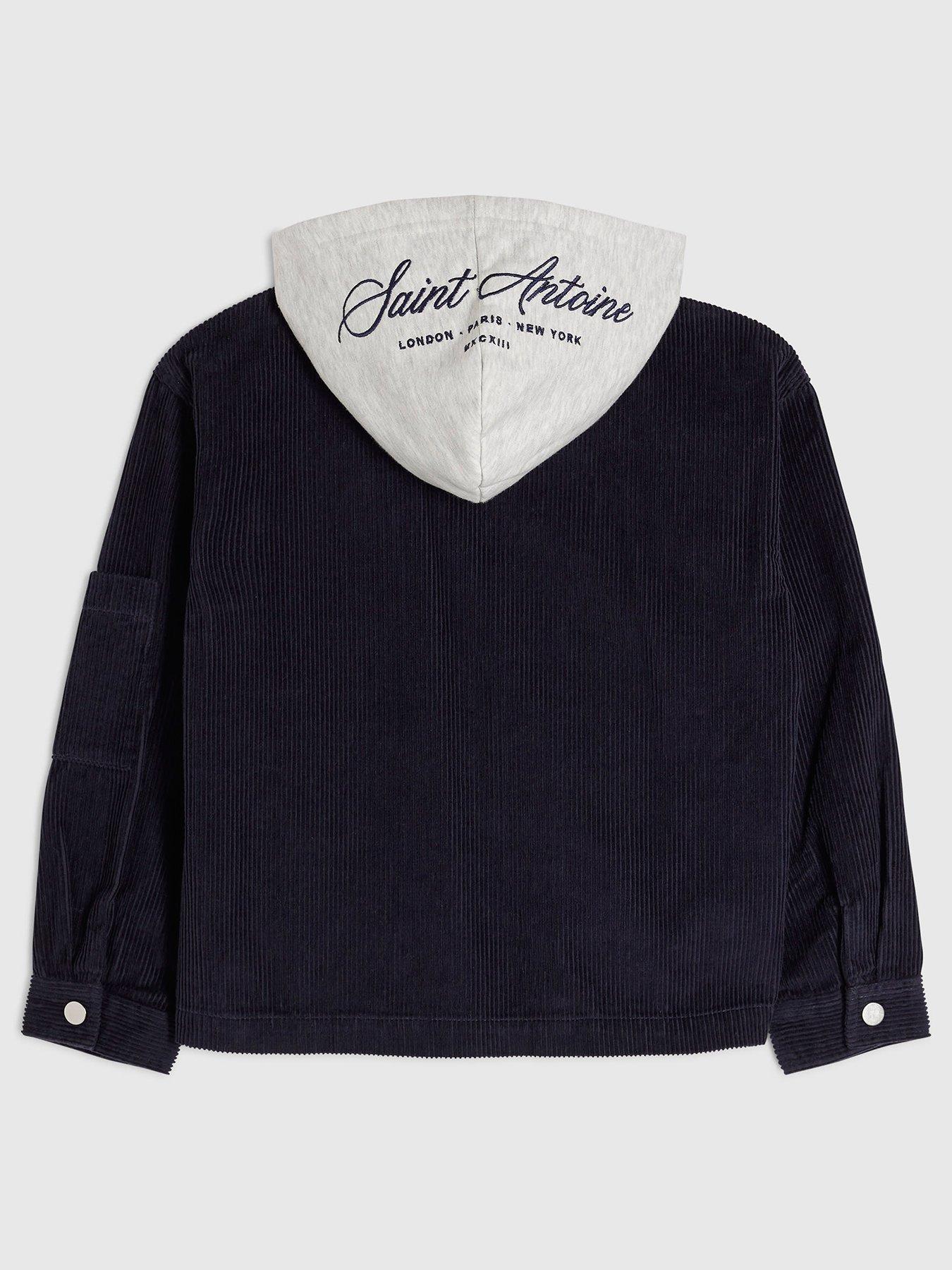 Image 2 of 4 of River Island Boys Corduroy Hooded Zip Overshirt - Navy